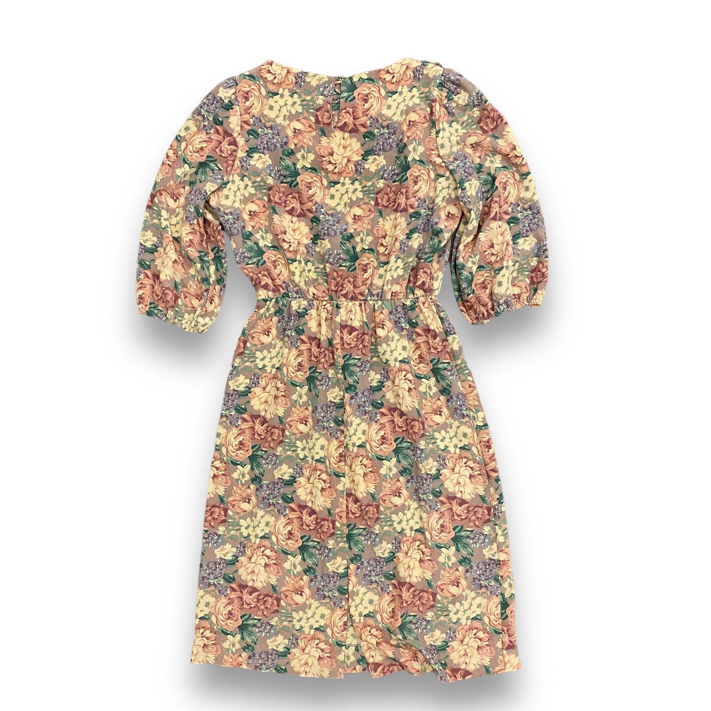 1980s Dusty Rose Floral Dress with Bandana Neckline
