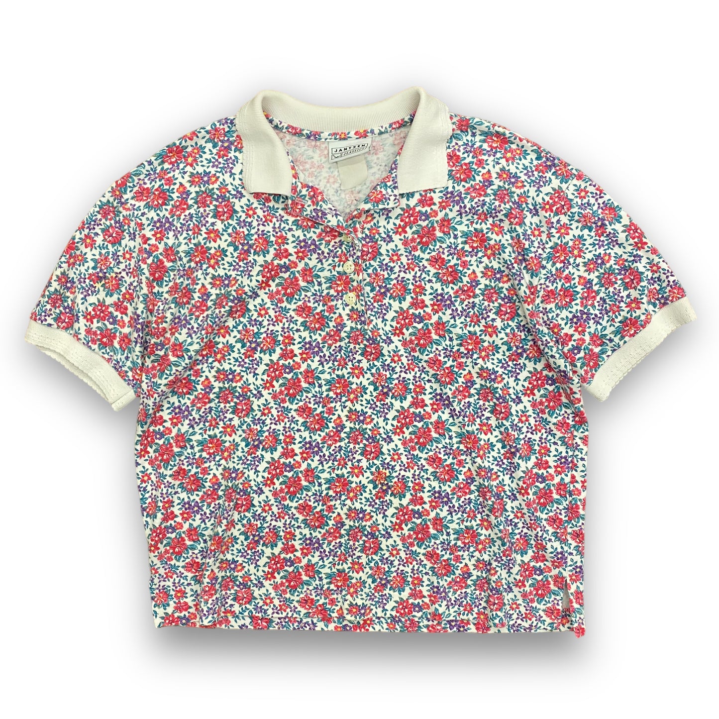 1990s Jantzen Classics All-Over-Print Floral Polo - Size Medium