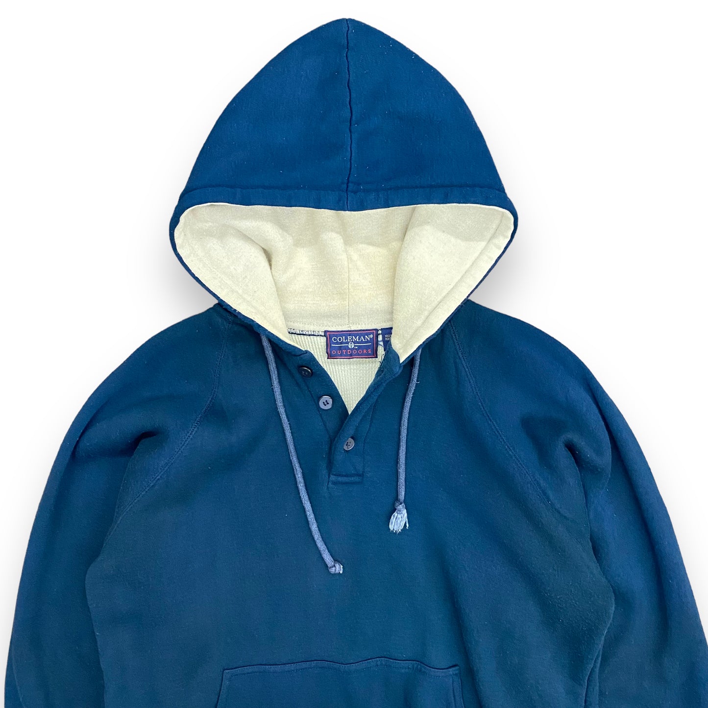 Vintage 90s Coleman Outdoors Waffle-Knit Lined Navy Raglan Hoodie - Size Large