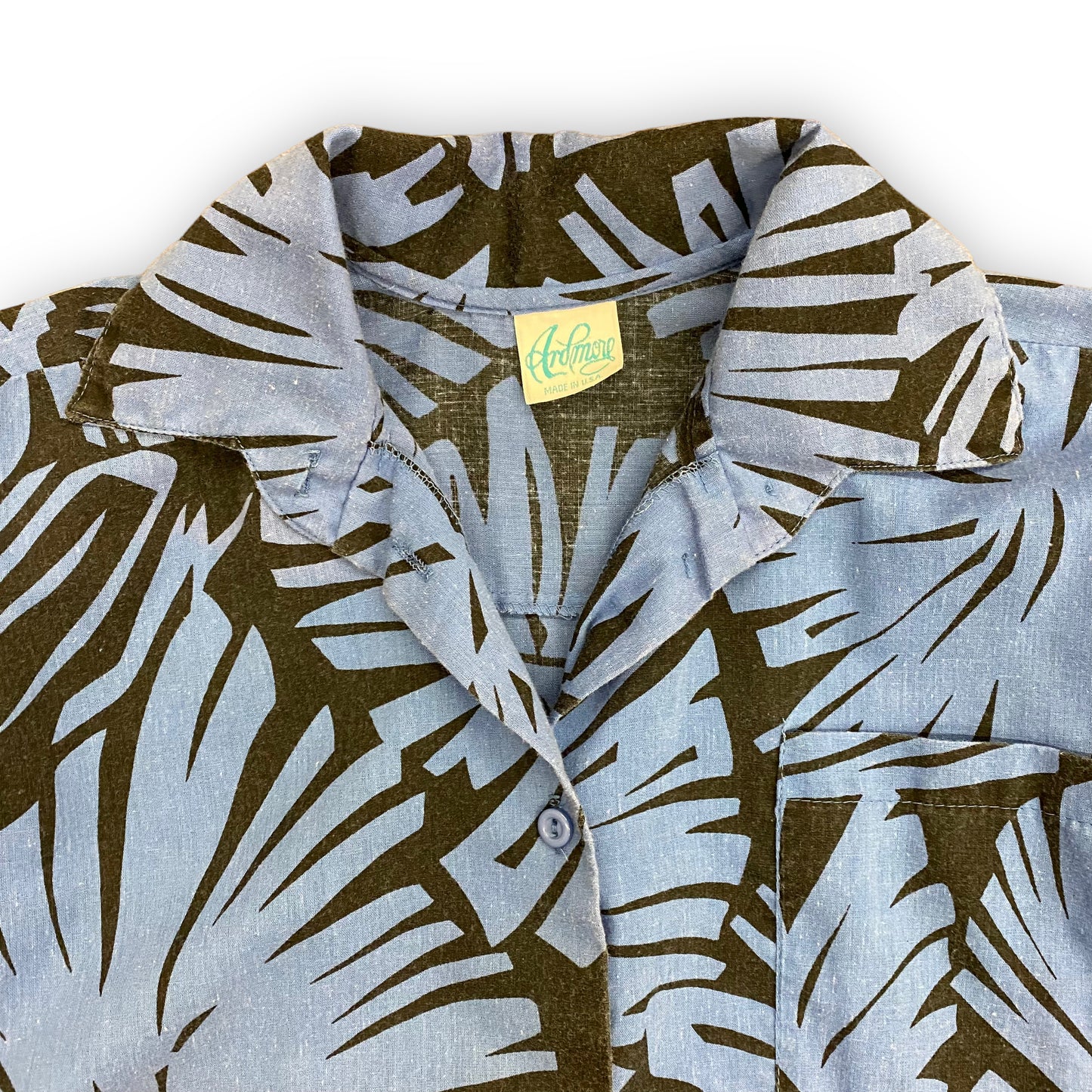 Vintage 1980s Black & Blue Floral Hawaiian Shirt - Size Large