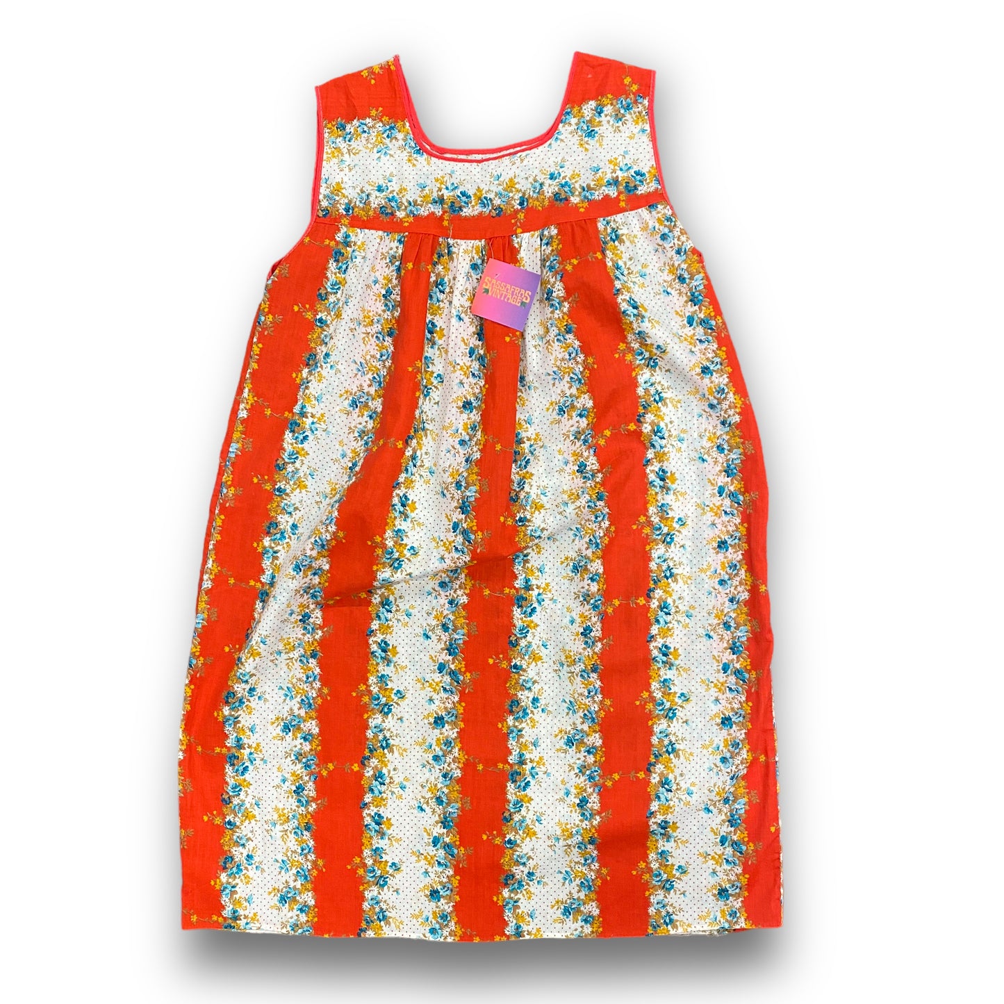 Handmade Vermillion & Blue Floral House Dress - Size M/L