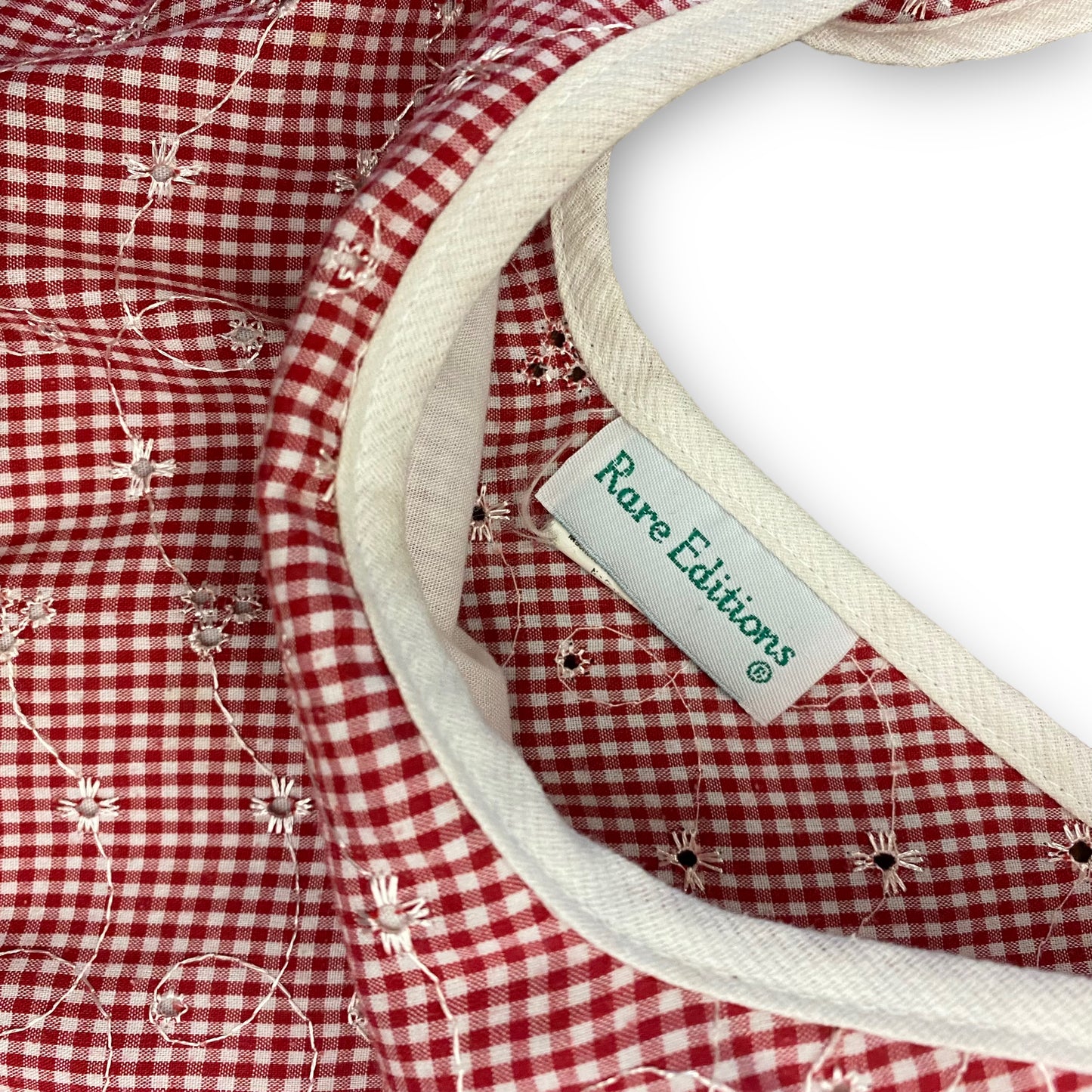 1990s Red Gingham Floral Cottage Dress - Size S/M