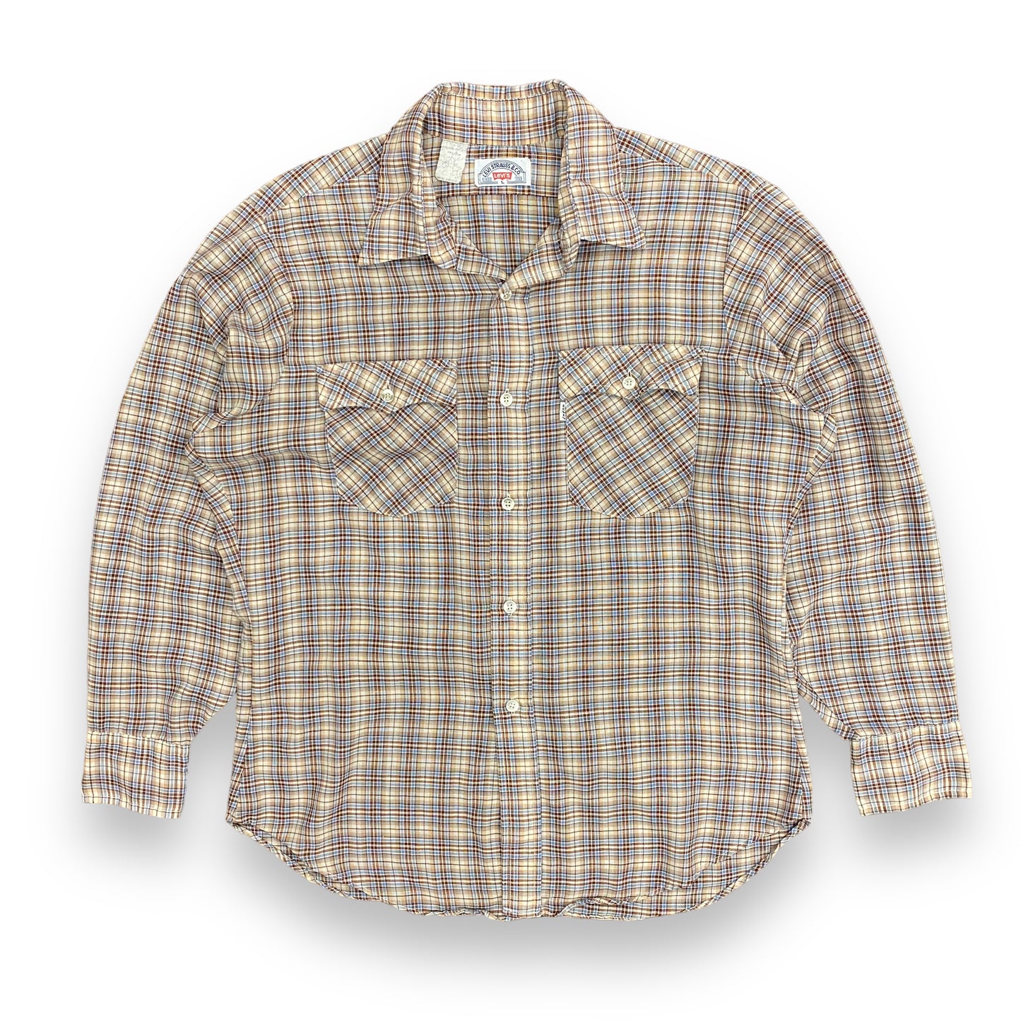 Vintage 1970s Levi's White Tab Plaid Button Up - Size Large