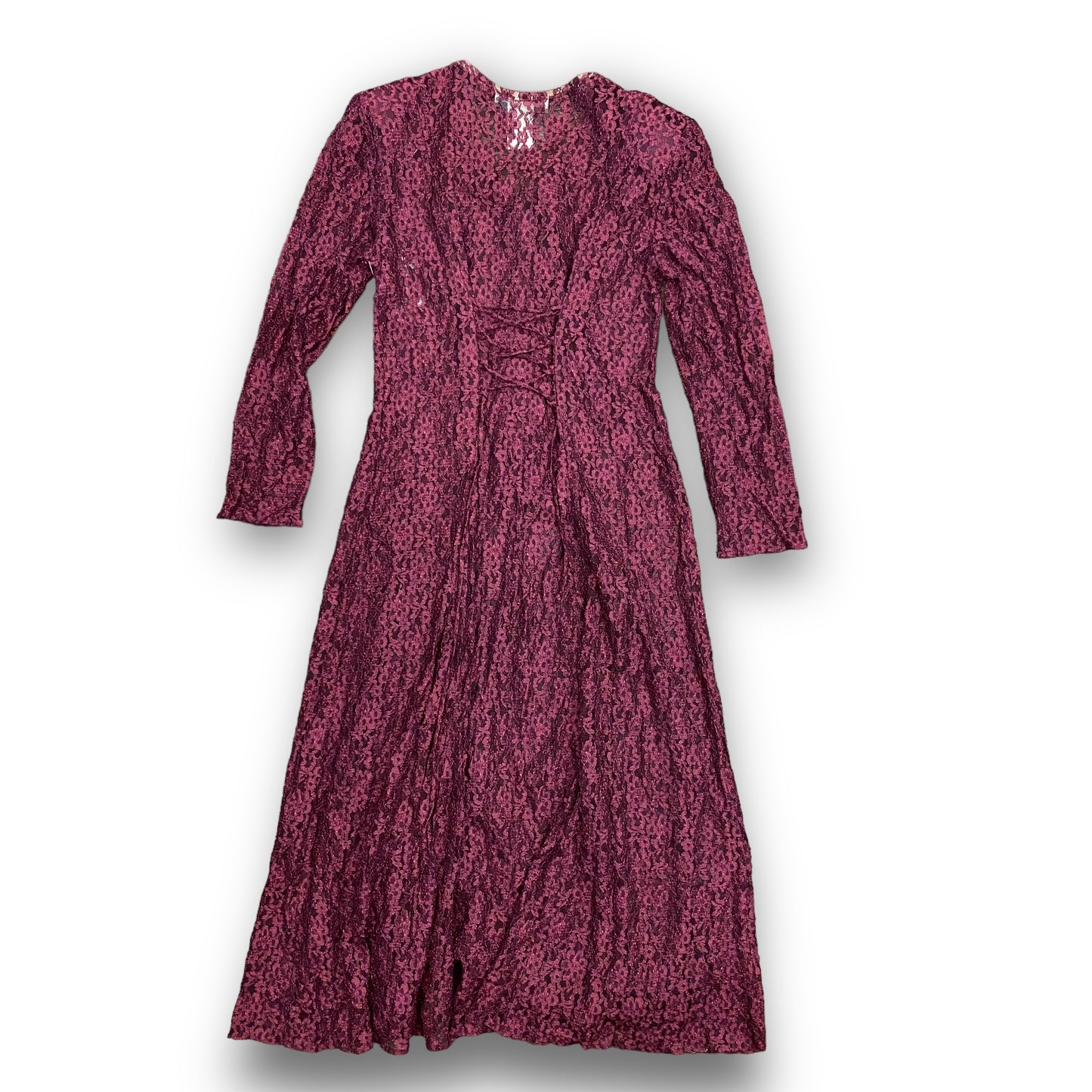 1990s Lace Button Up Maxi Dress - Size 11/12