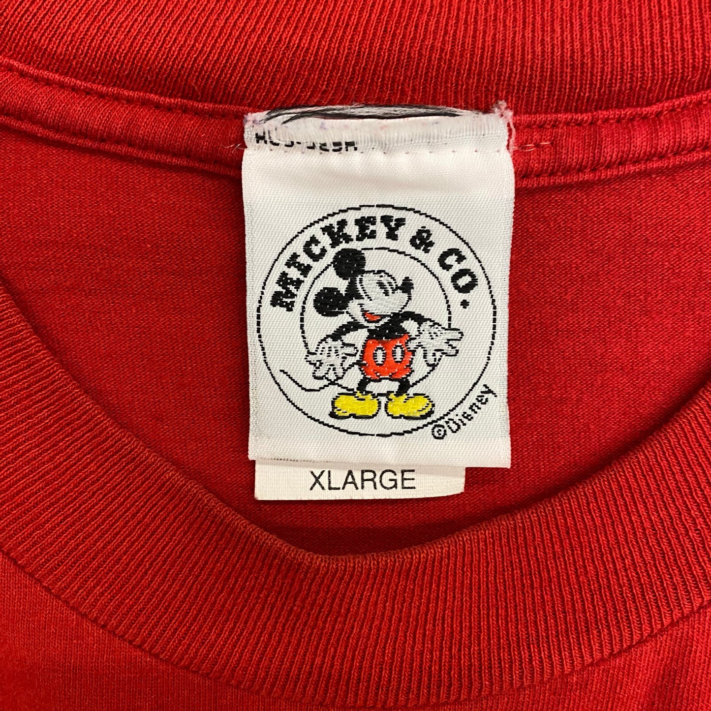 Vintage 1990s Disney Red Embroidered Mickey Logo Tee - Size XL