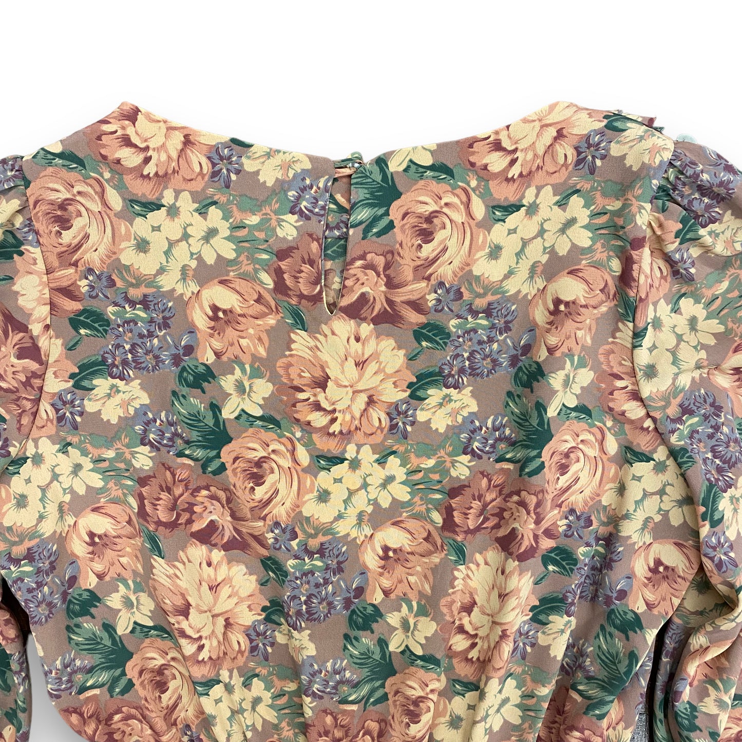 1980s Dusty Rose Floral Dress with Bandana Neckline