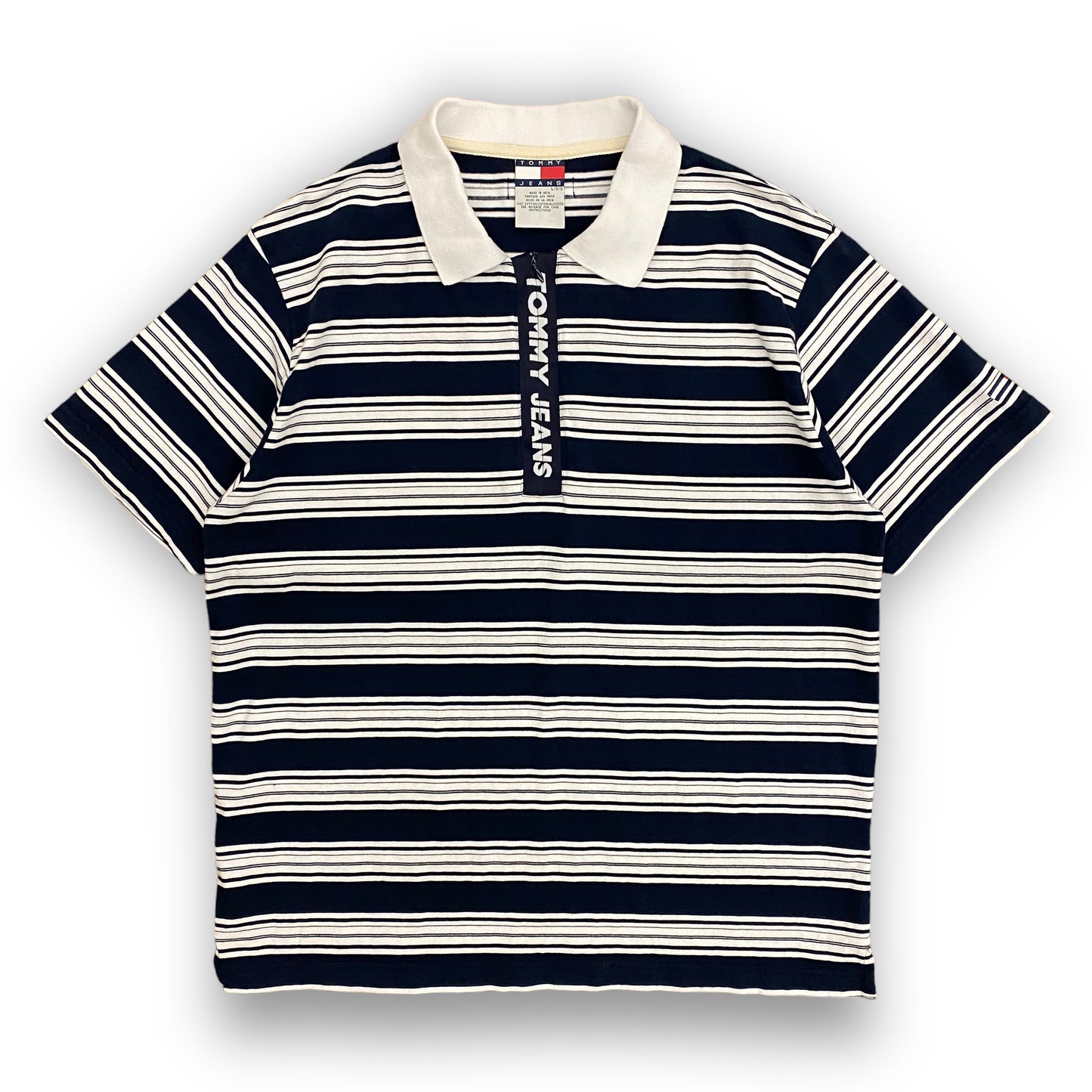 Vintage Tommy Jeans Quarter Zip Short Sleeve Polo - Size Large