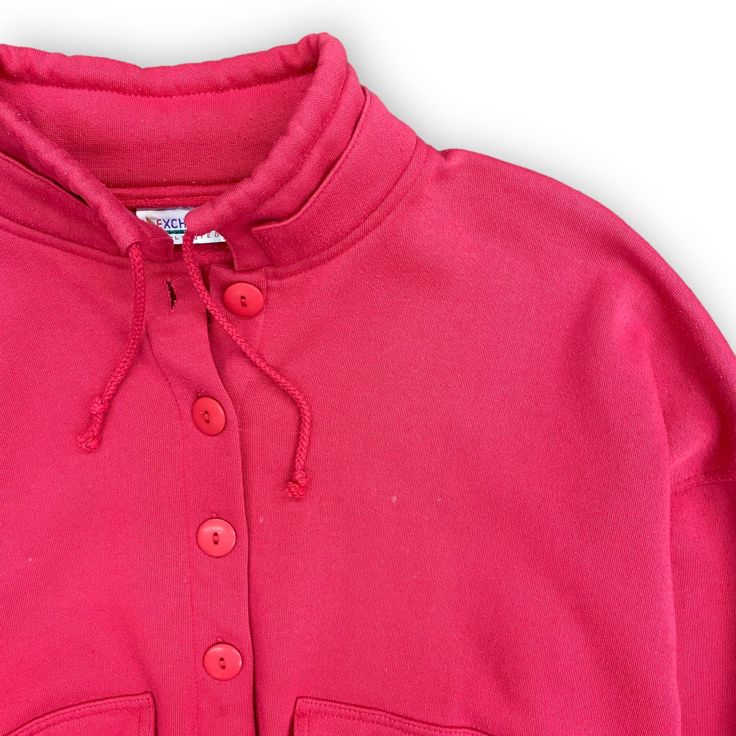Vintage 1980s Cropped Pink Button Up Sweatshirt - Size Small