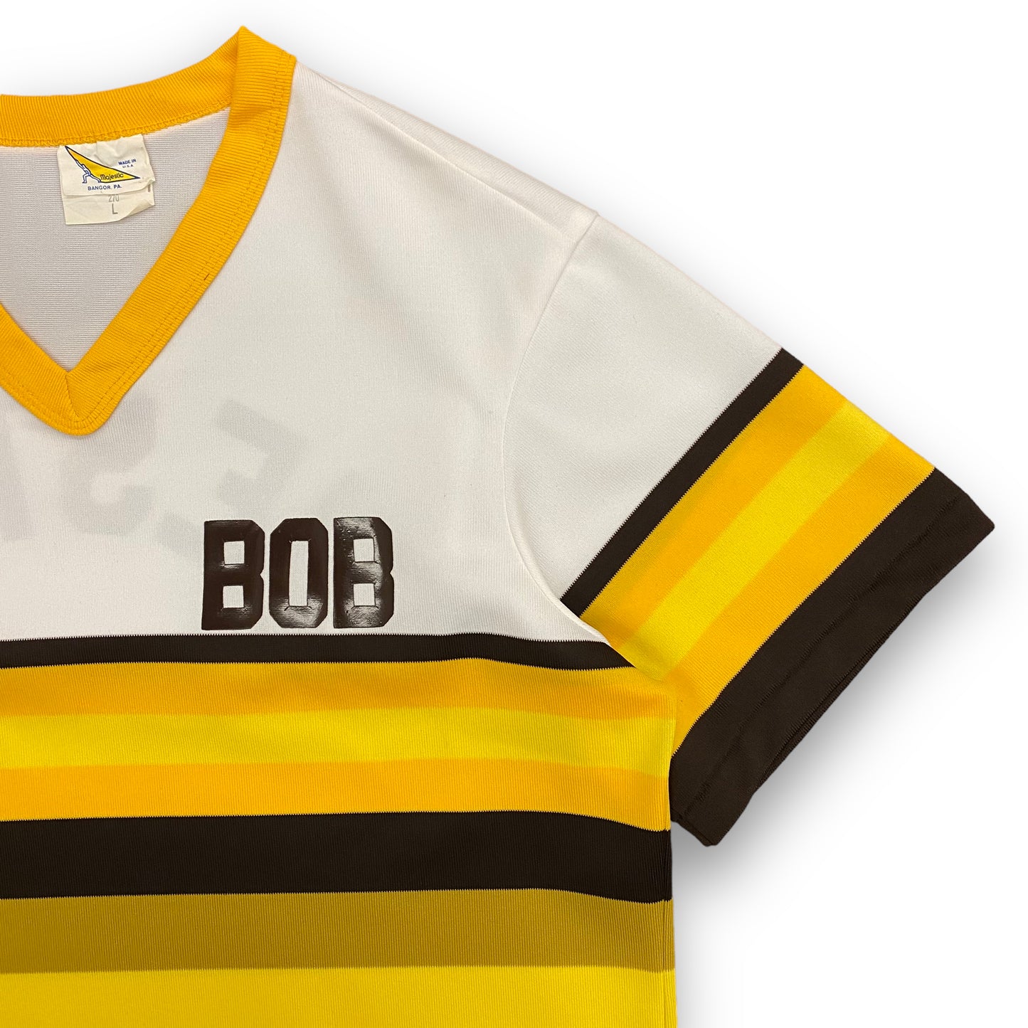 1970s Majestic Striped Polyester Baseball Tee - Size Large