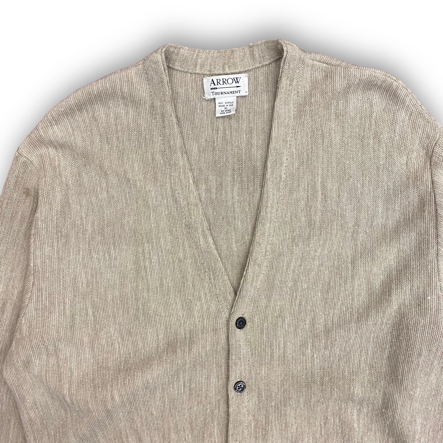 Vintage Tan Knit Acrylic Cardigan by Arrow Tournament - Size XL