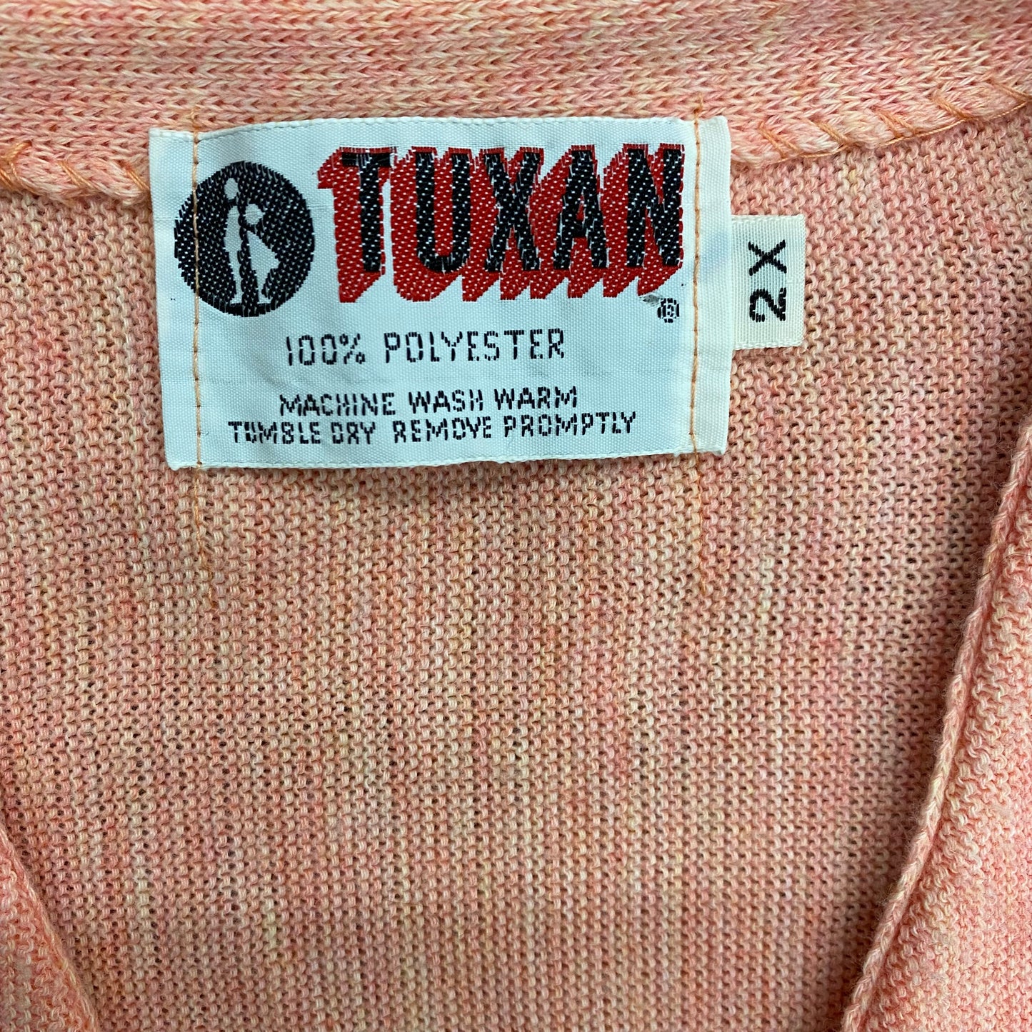 Vintage 1970s Tuxan Peach Cardigan - Size XXL