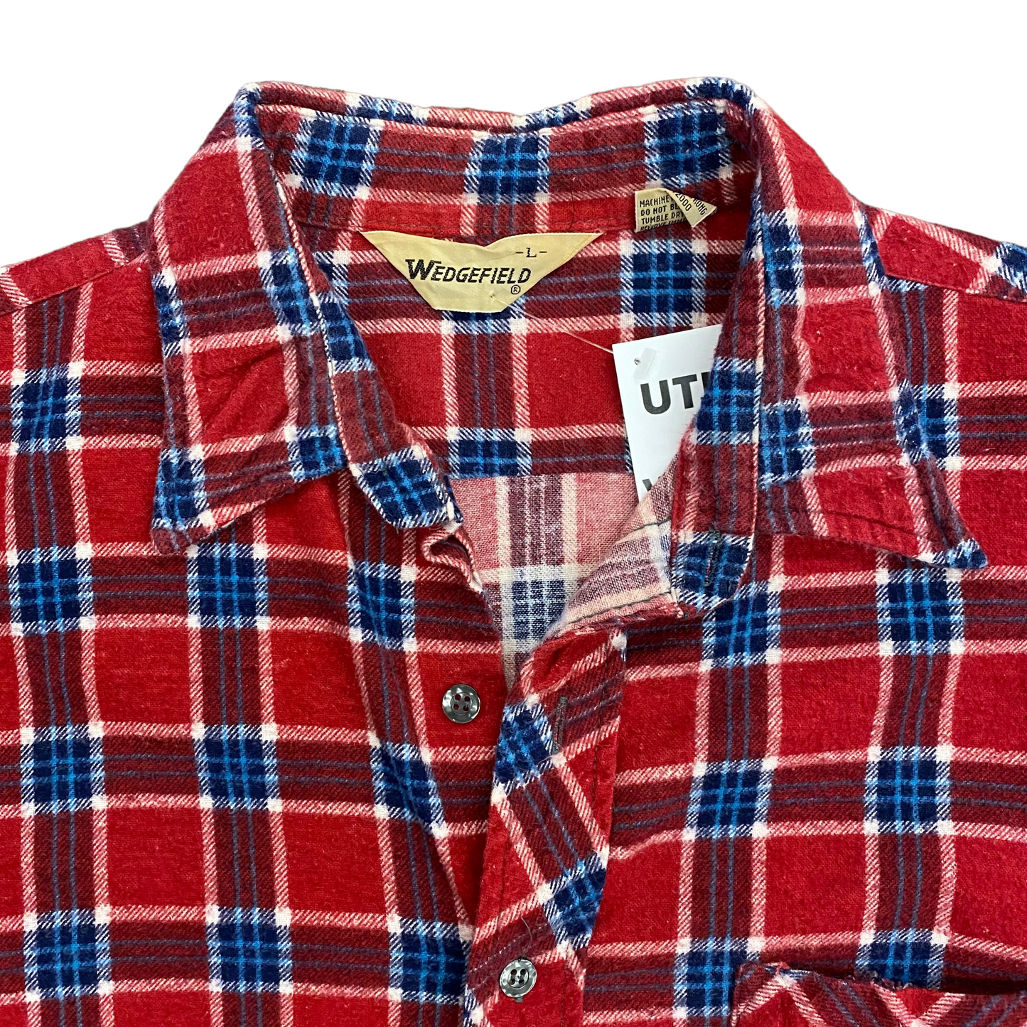 Vintage 80s Wedgefield Red & Blue Flannel - Size Large