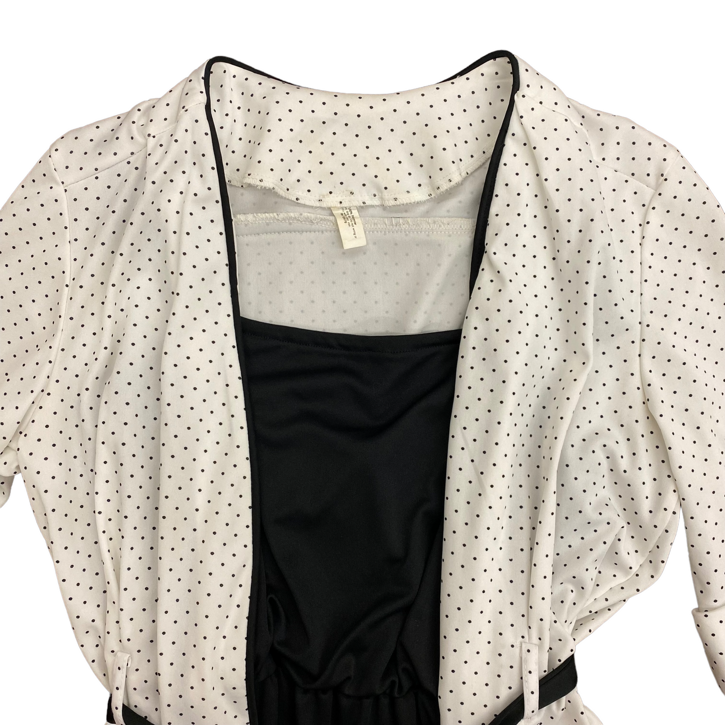 Vintage 2 Piece Black Spaghetti Strap Dress with White Polka Dot Top - Size 11/12