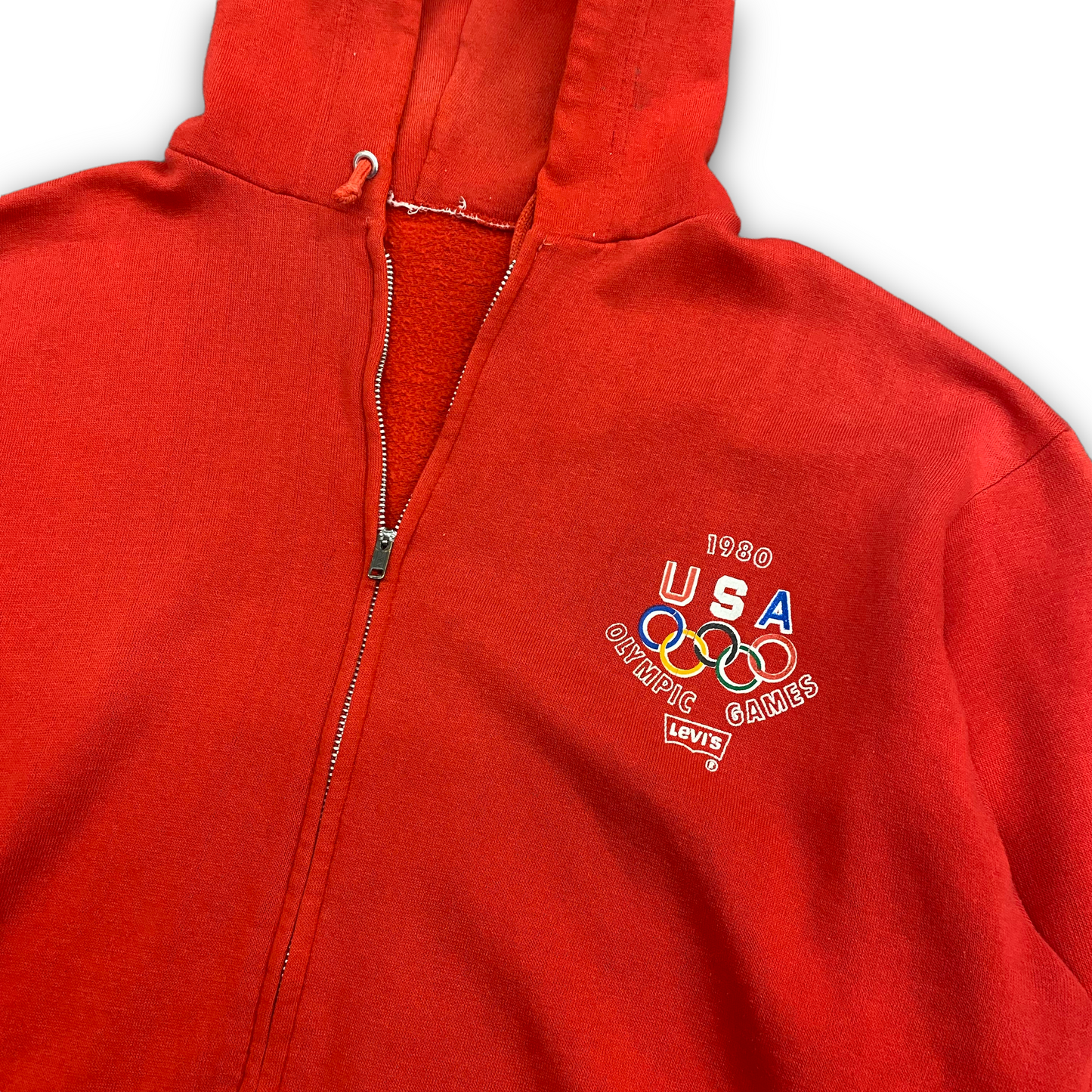 1980 USA Olympic Lake Placid NY Levi’s Red Zip-Up Hoodie - Size Large