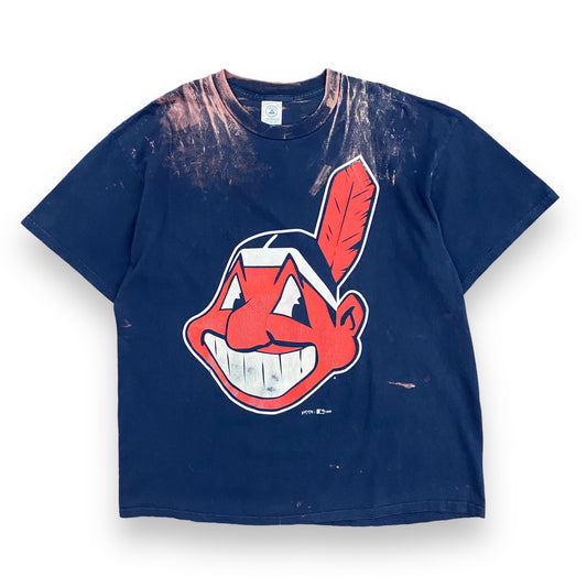 CLEVELAND INDIANS JERSEY T SHIRT V-Neck Baseball Defunct Chief Wahoo Logo  SMALL