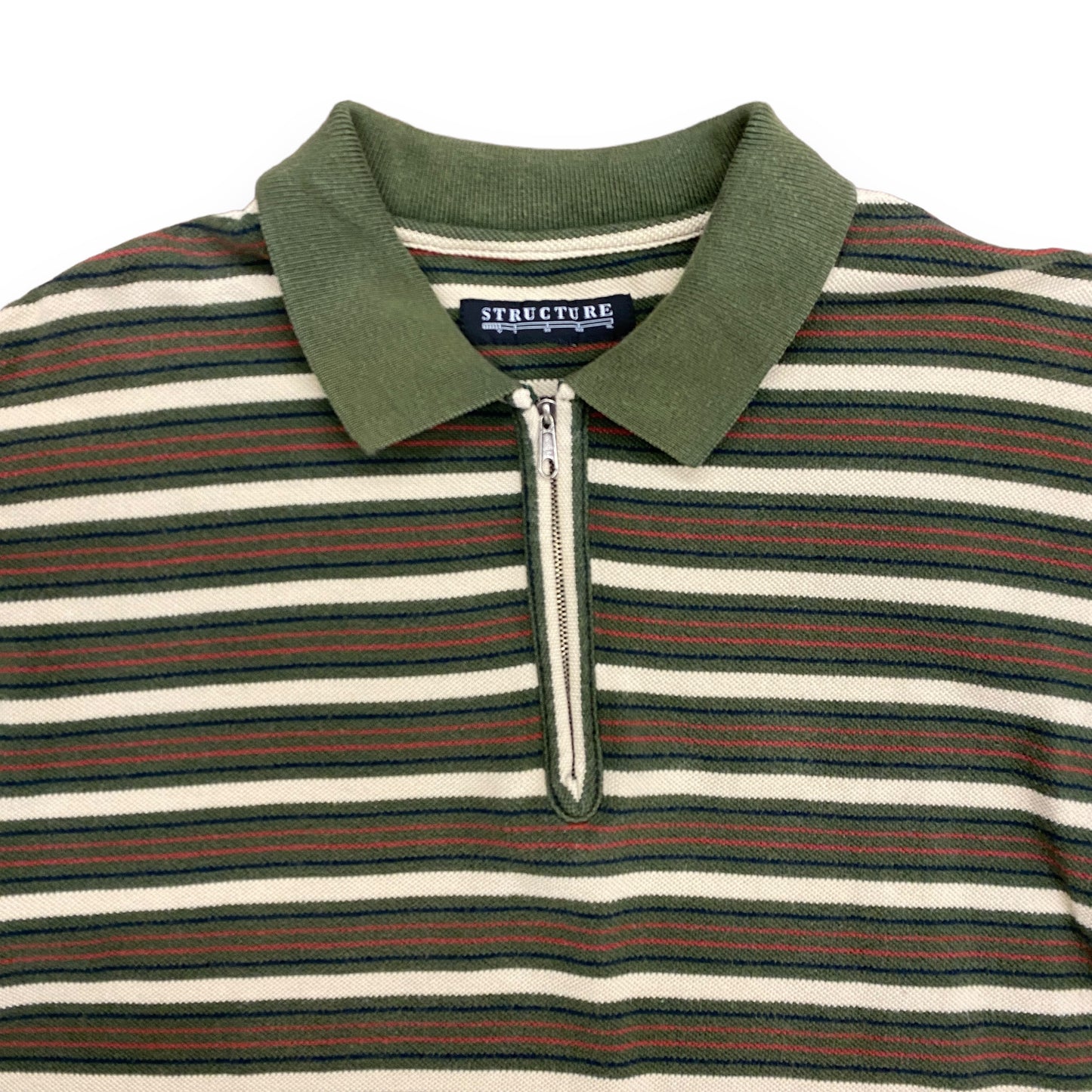 Vintage 1990s Structure Striped Quarter-Zip Polo Shirt - Size Large