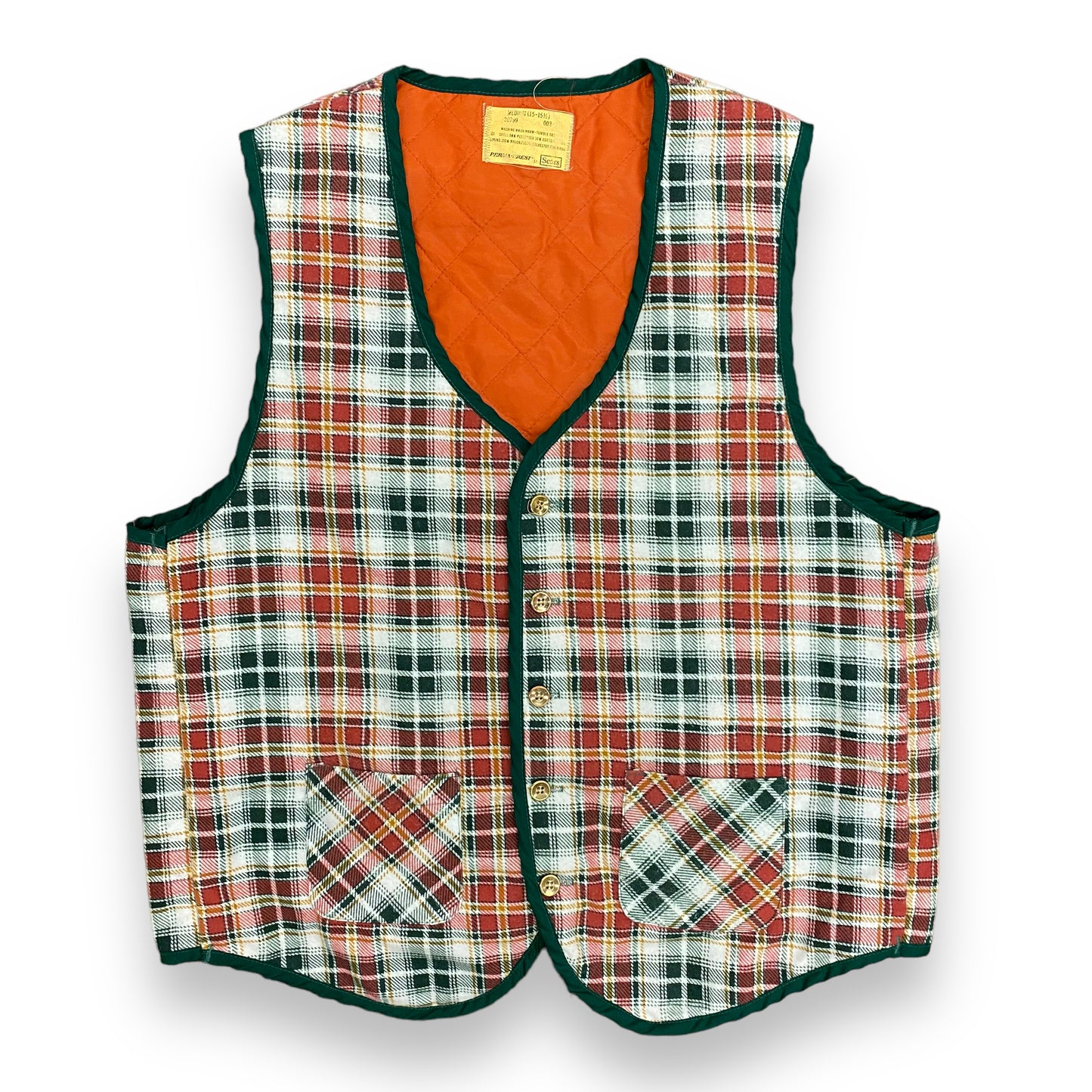 Vintage 1970s Sears Plaid Quilt Lined Vest - Size Medium