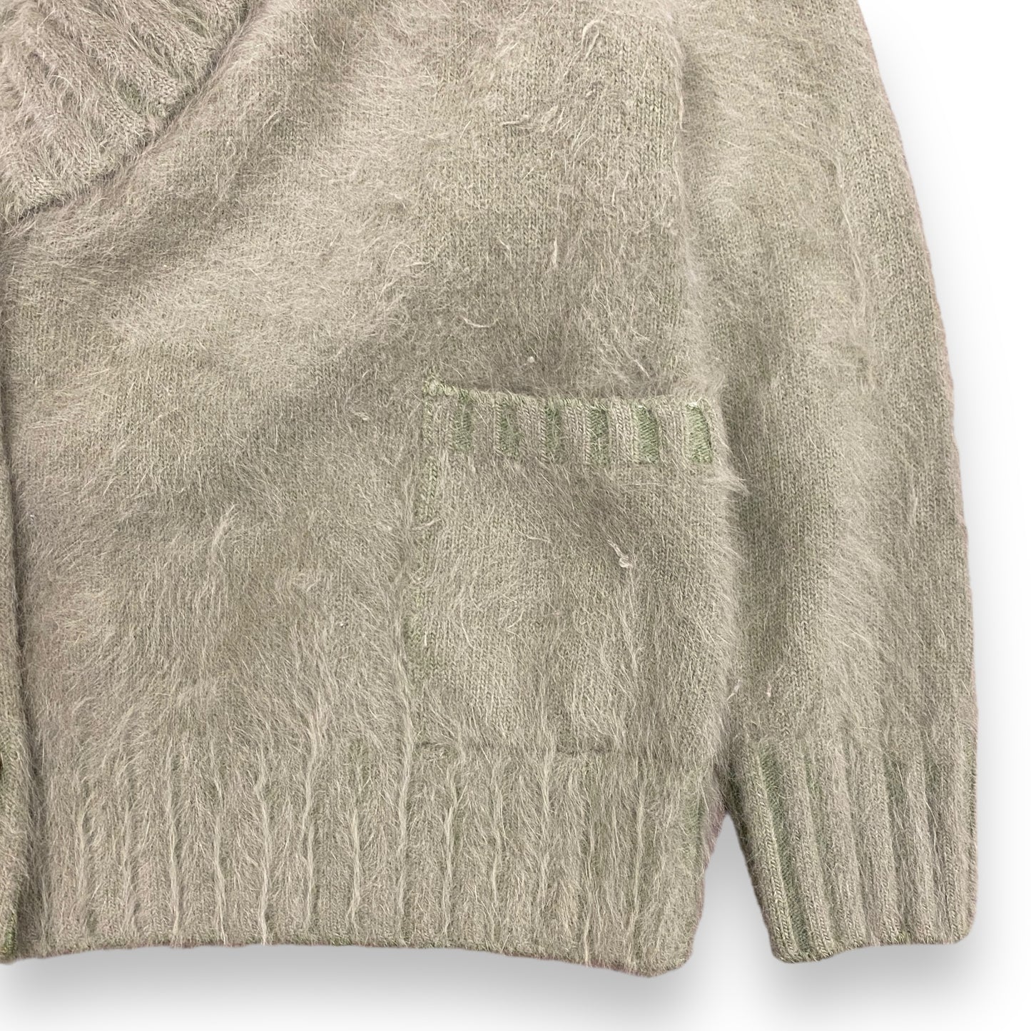 Vintage 1980s Venesha Sage Green Angora Wool Cardigan - Size XL