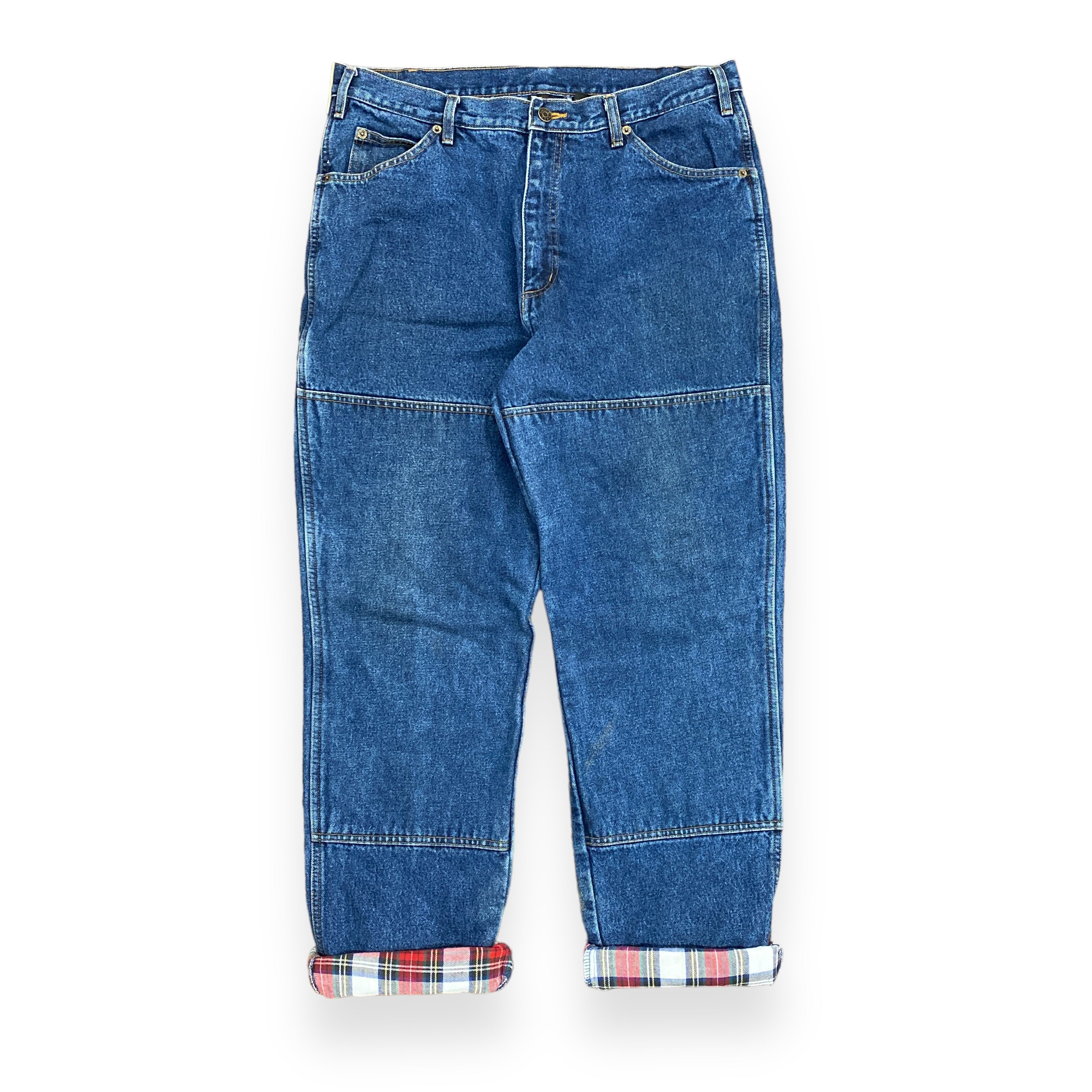 straight double knee washed denim pants black