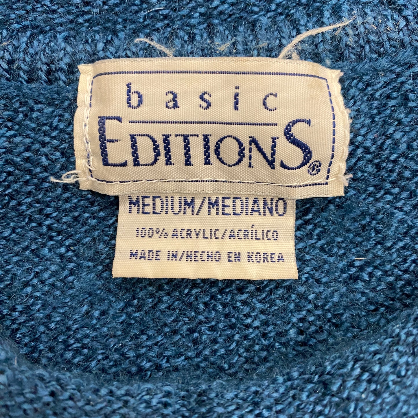 90s Rolled Neck Blue Raglan Sweater - Size Medium