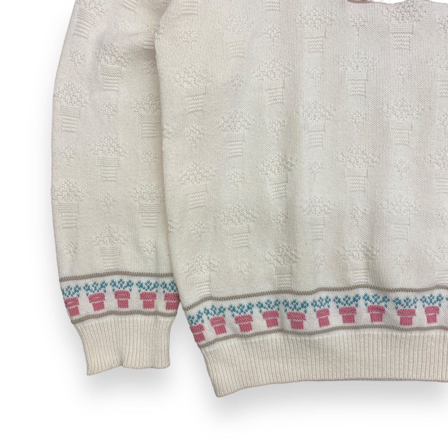 Vintage 1990s "Potted Plants" Collared Knit Sweater - Size Large