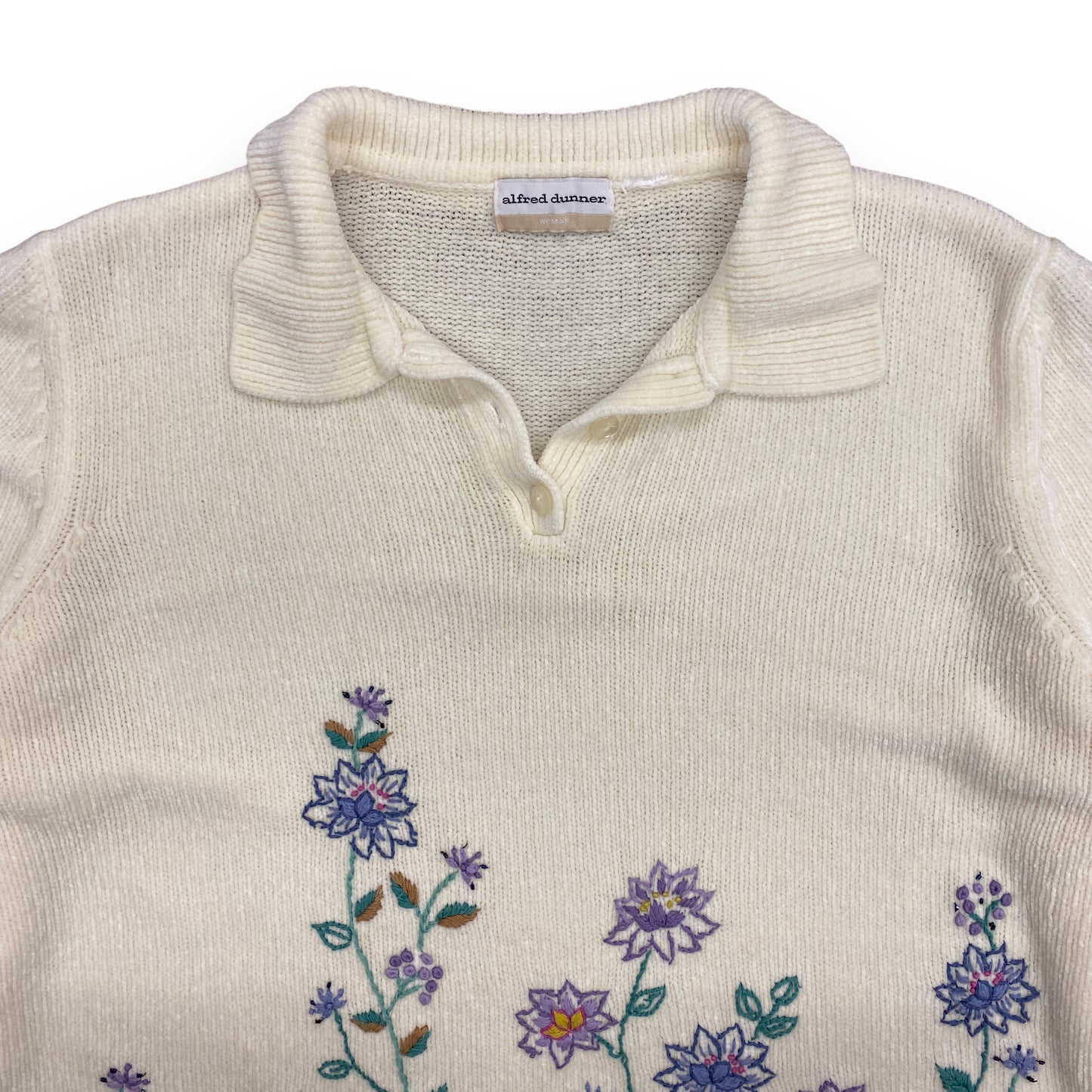 1990s Floral Collared Sweater - Size Large