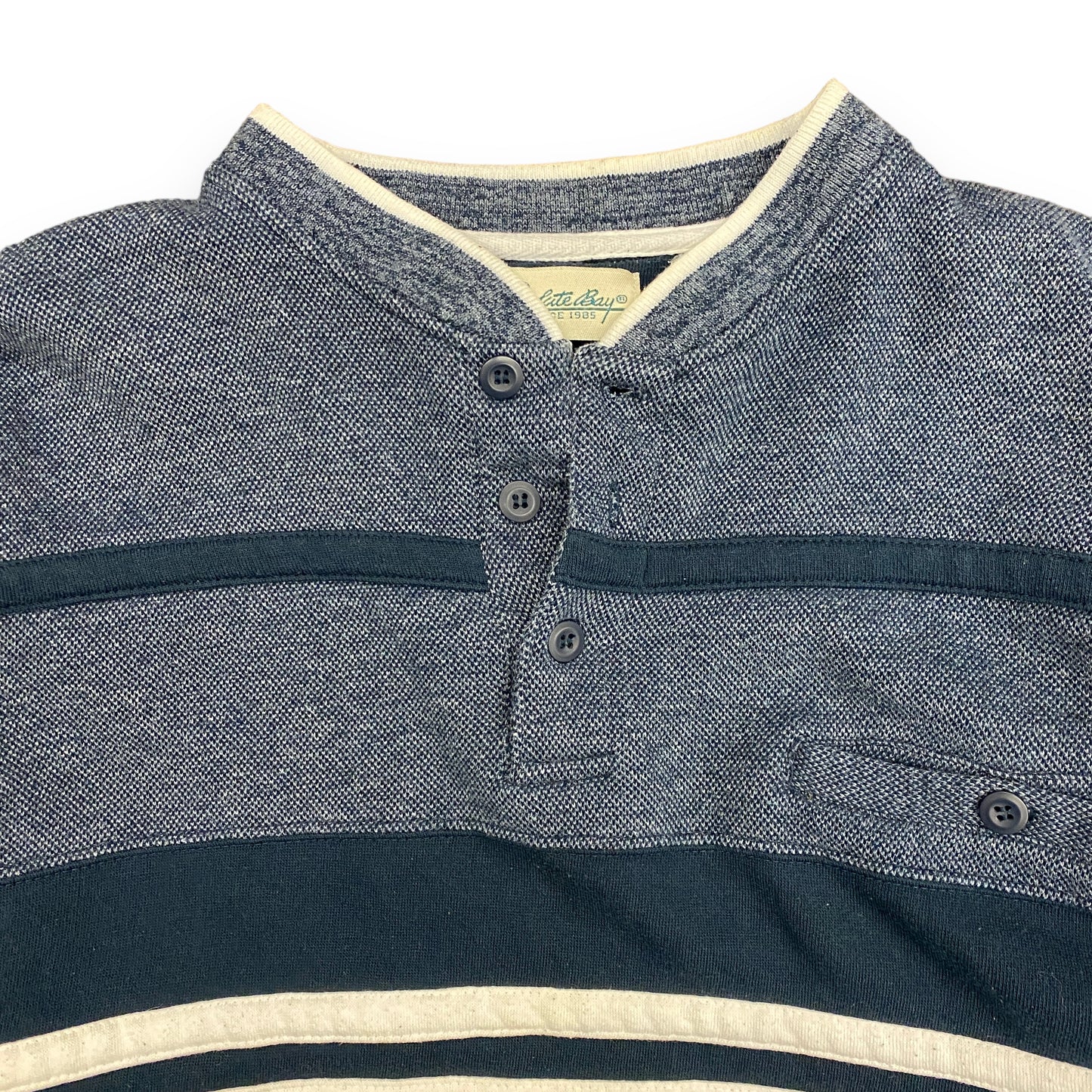 Vintage 90s Navy Blue Striped Henley Sweatshirt - Size Large