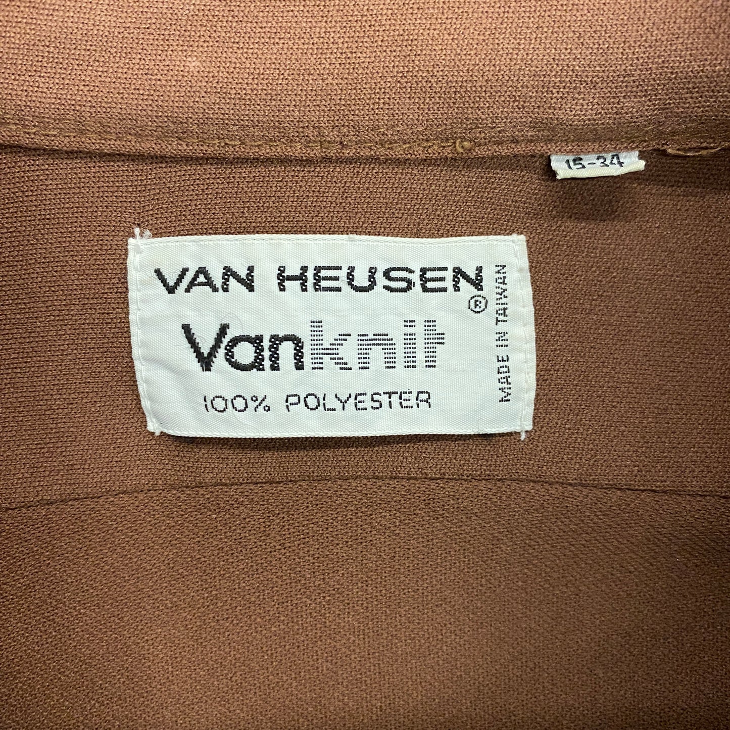 Vintage 1970s Van Heusen "Vanknit" Brown Polyester Shirt - Size Medium