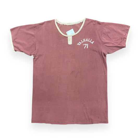 Vintage 1960s Champion "Valhalla" Maroon Ringer Tee - Size Large