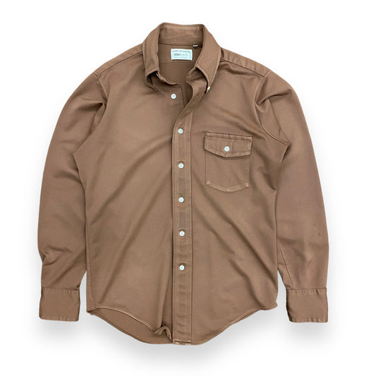 Vintage 1970s Van Heusen "Vanknit" Brown Polyester Shirt - Size Medium