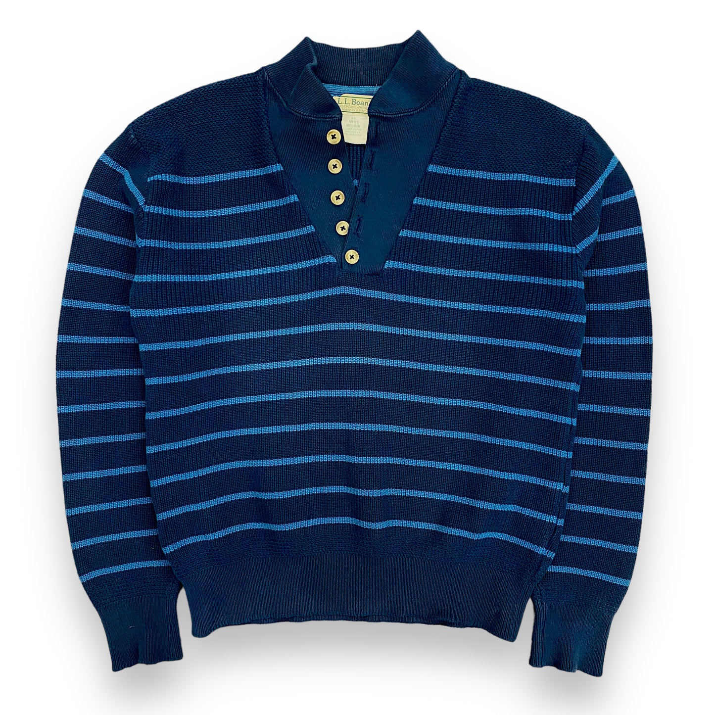 Vintage 1990s LL Bean 5-Button Striped Sweater - Size Medium
