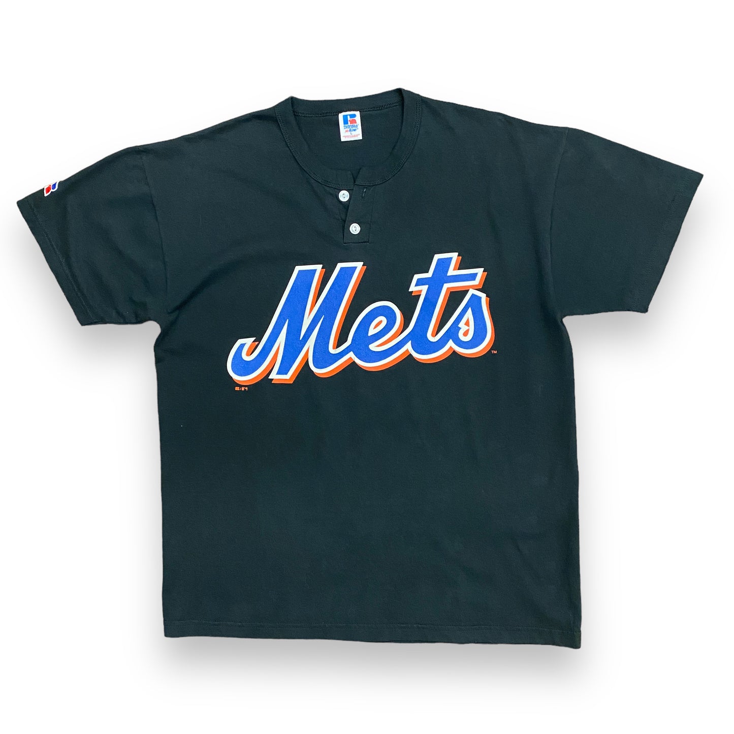 Vintage Russell Athletic New York Mets Black Henley Tee - Size Large