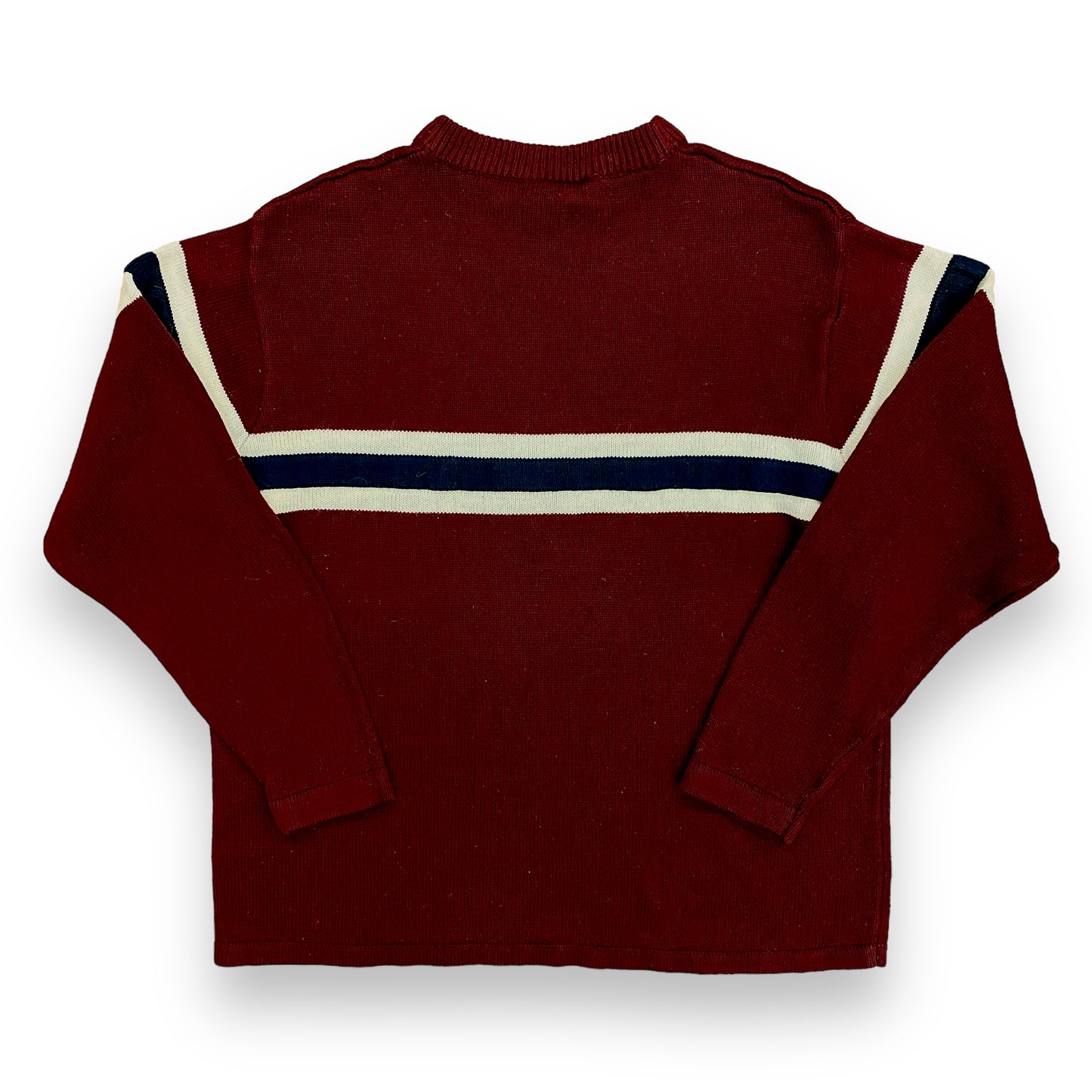 90s Maroon & Navy Stripe Sweater - Size Medium