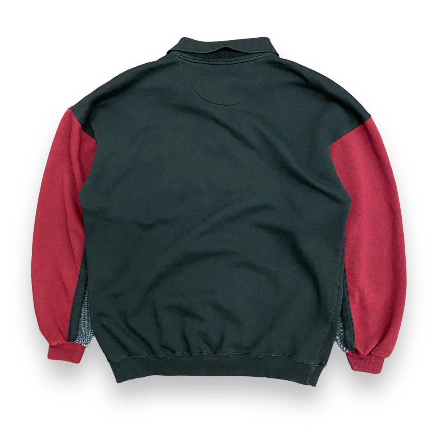 1990s Maroon & Black Collared Colorblock Sweatshirt - Size Large