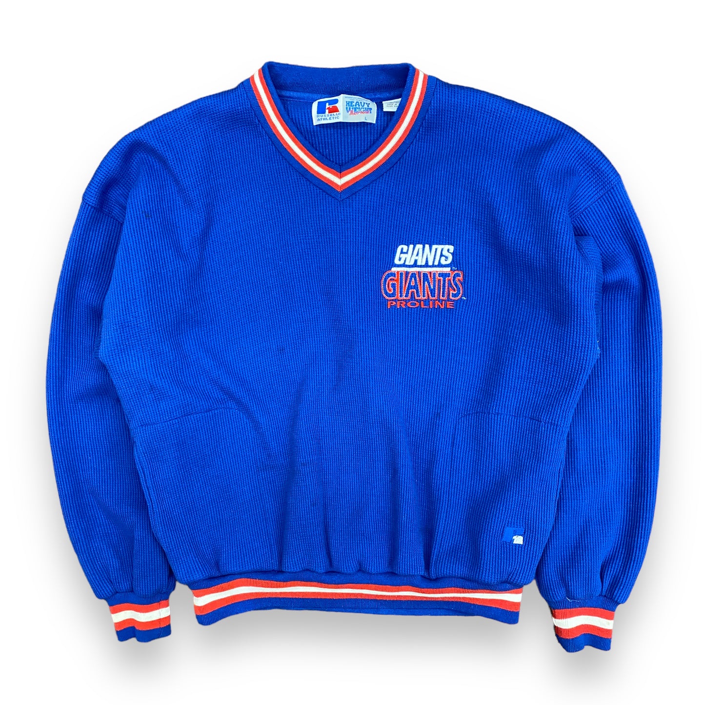 Vintage 90s New York Giants Lined Waffle Knit Pullover - Size Large
