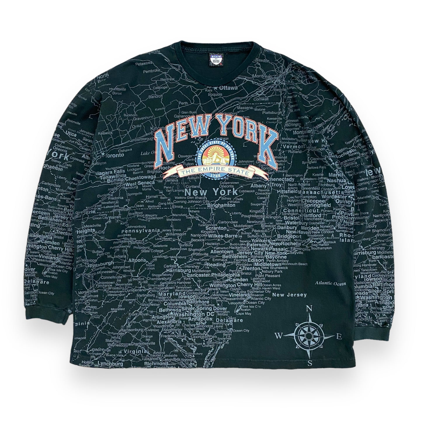 Vintage New York State All-Over-Print Map Long Sleeve - Size XL