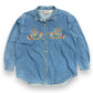 1990s Embroidered Bear Family Denim Button Up Shirt - Size Large