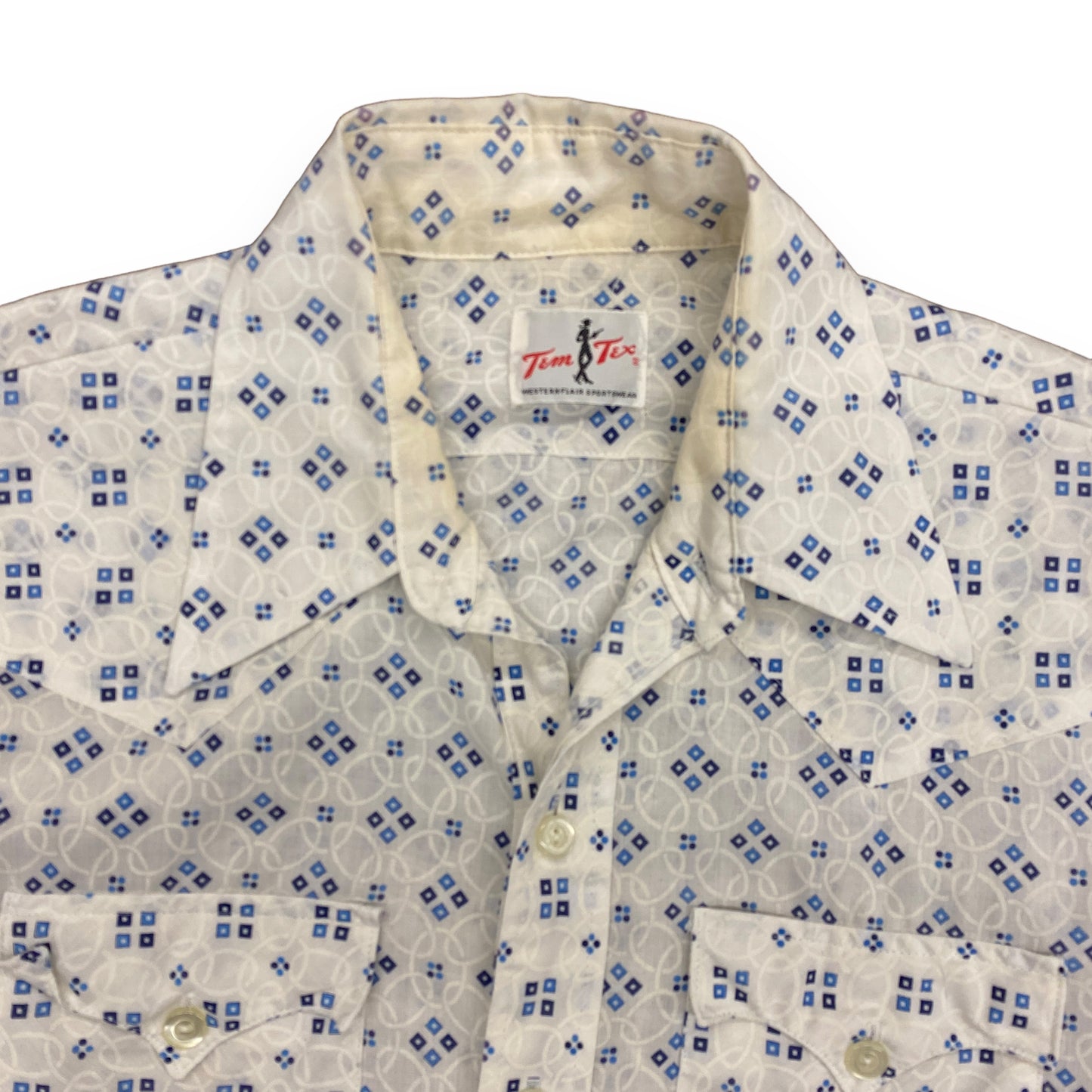 Vintage Tem Tex White & Blue Western Button Up - Size Large