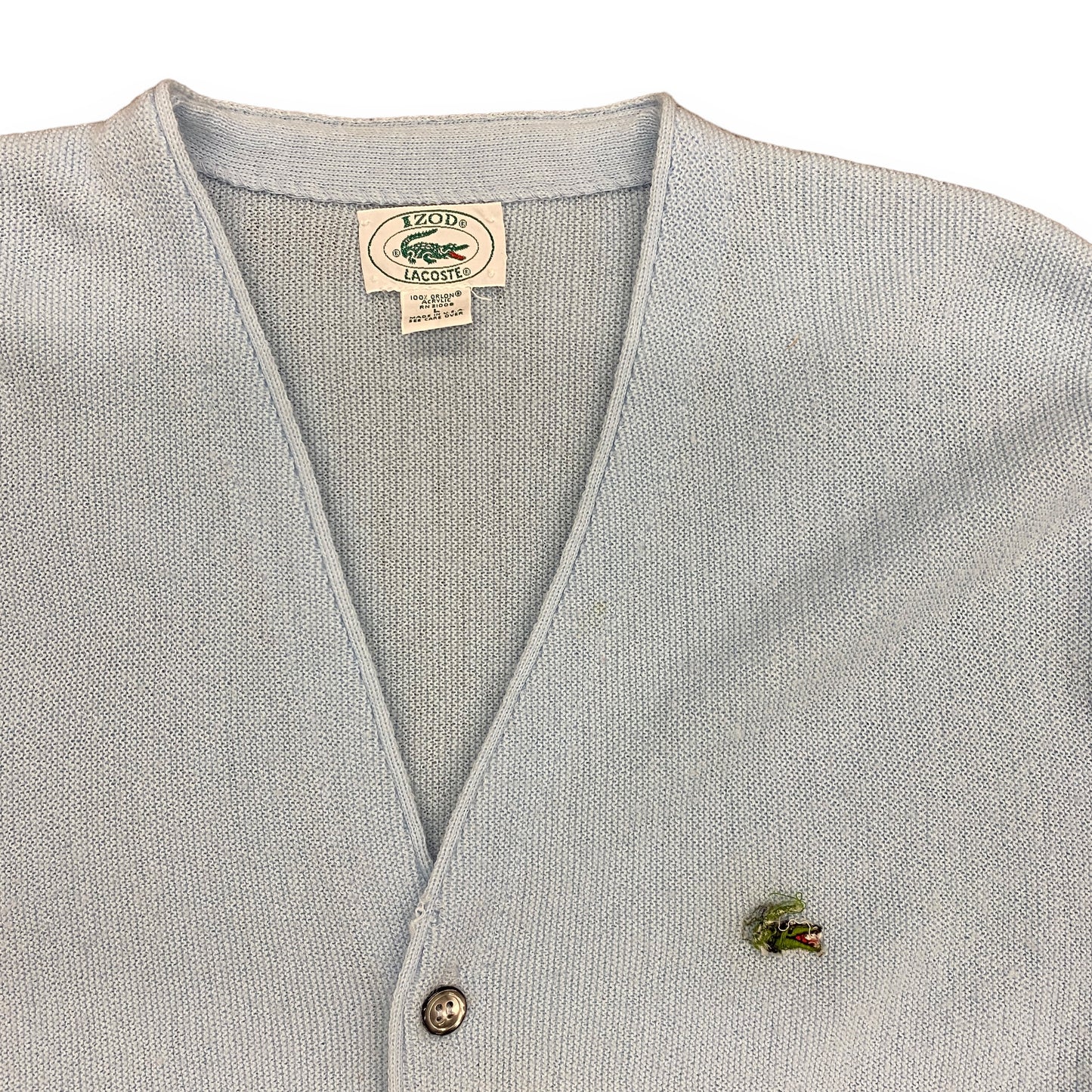 Vintage 1980s Izod-Lacoste Light Blue Knit Cardigan - Size Large