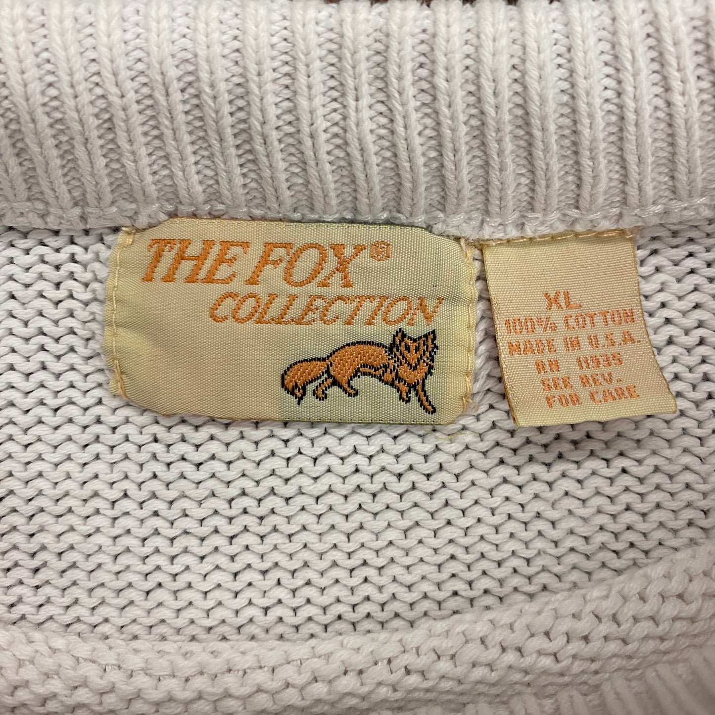 1980s The Fox Collection White Knit Sweater - Size XL (Fits Large)
