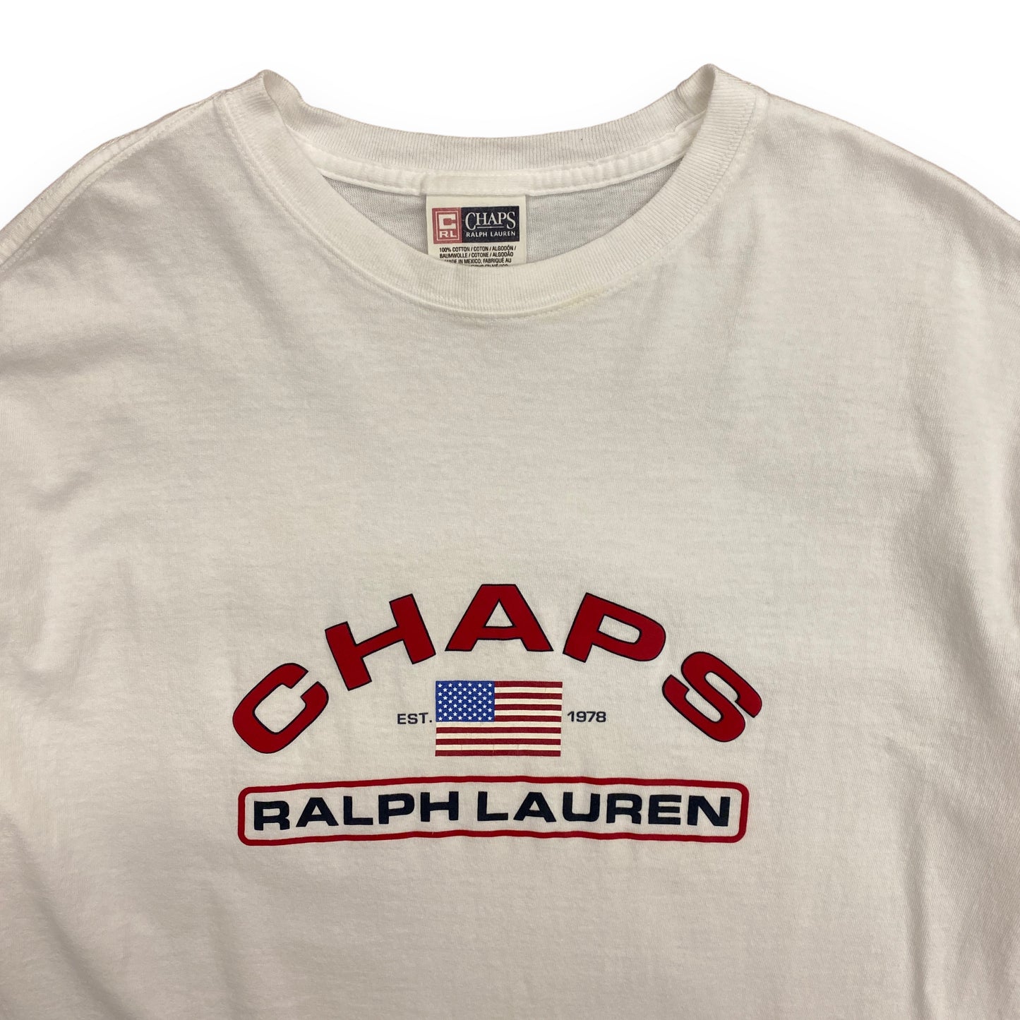 Early 2000s Chaps Ralph Lauren White Logo Tee - Size Medium