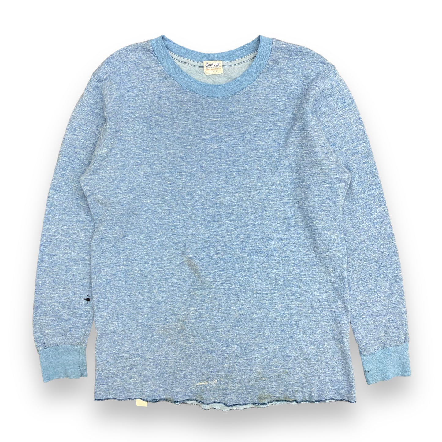 Vintage Thrashed 1970s Duofold Light Blue Long Sleeve Thermal - Size Large