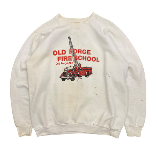 Vintage 1980s Old Forge Fire School White Raglan Sweatshirt - Size XL