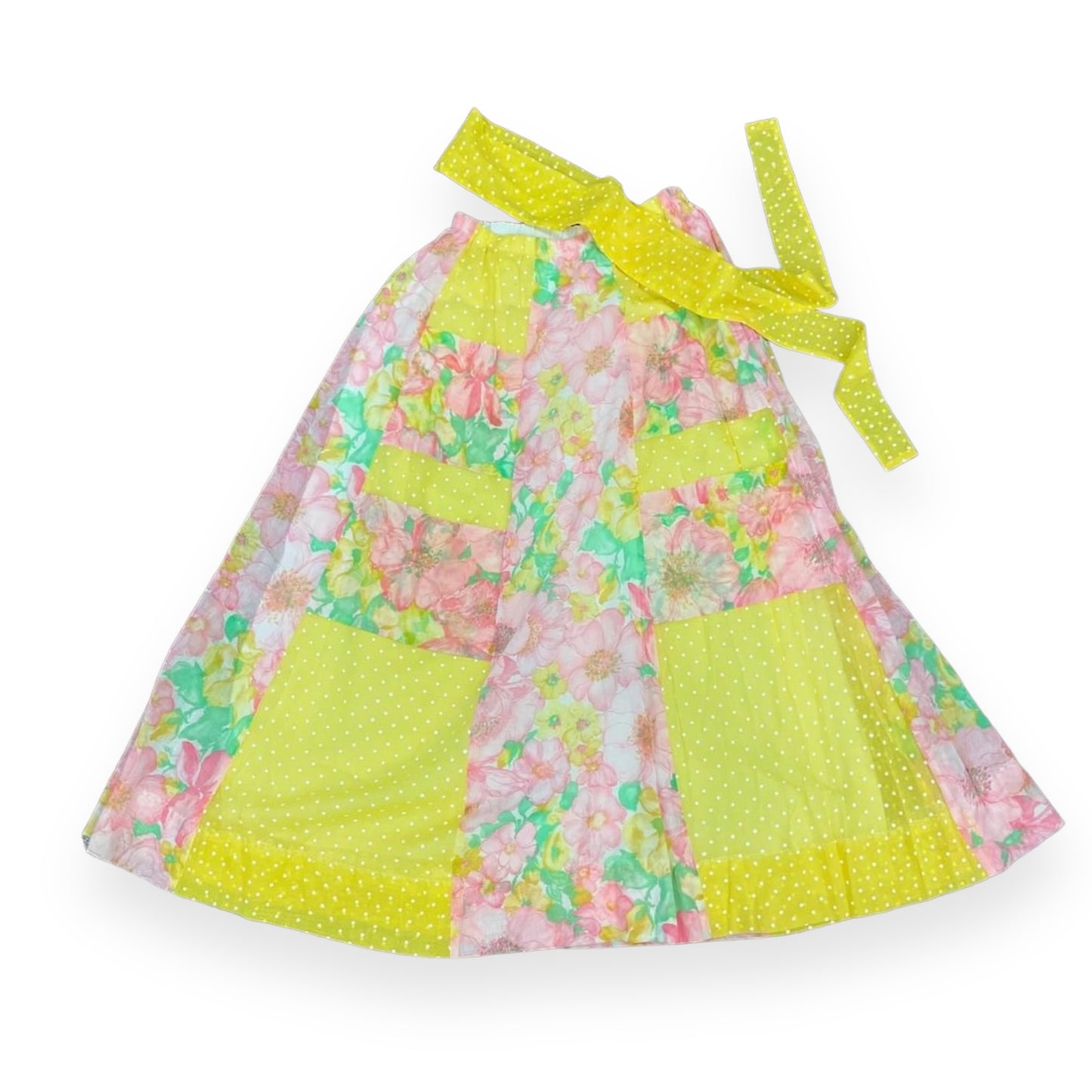 Vintage 1970s Yellow Polka Dot & Floral Maxi Skirt