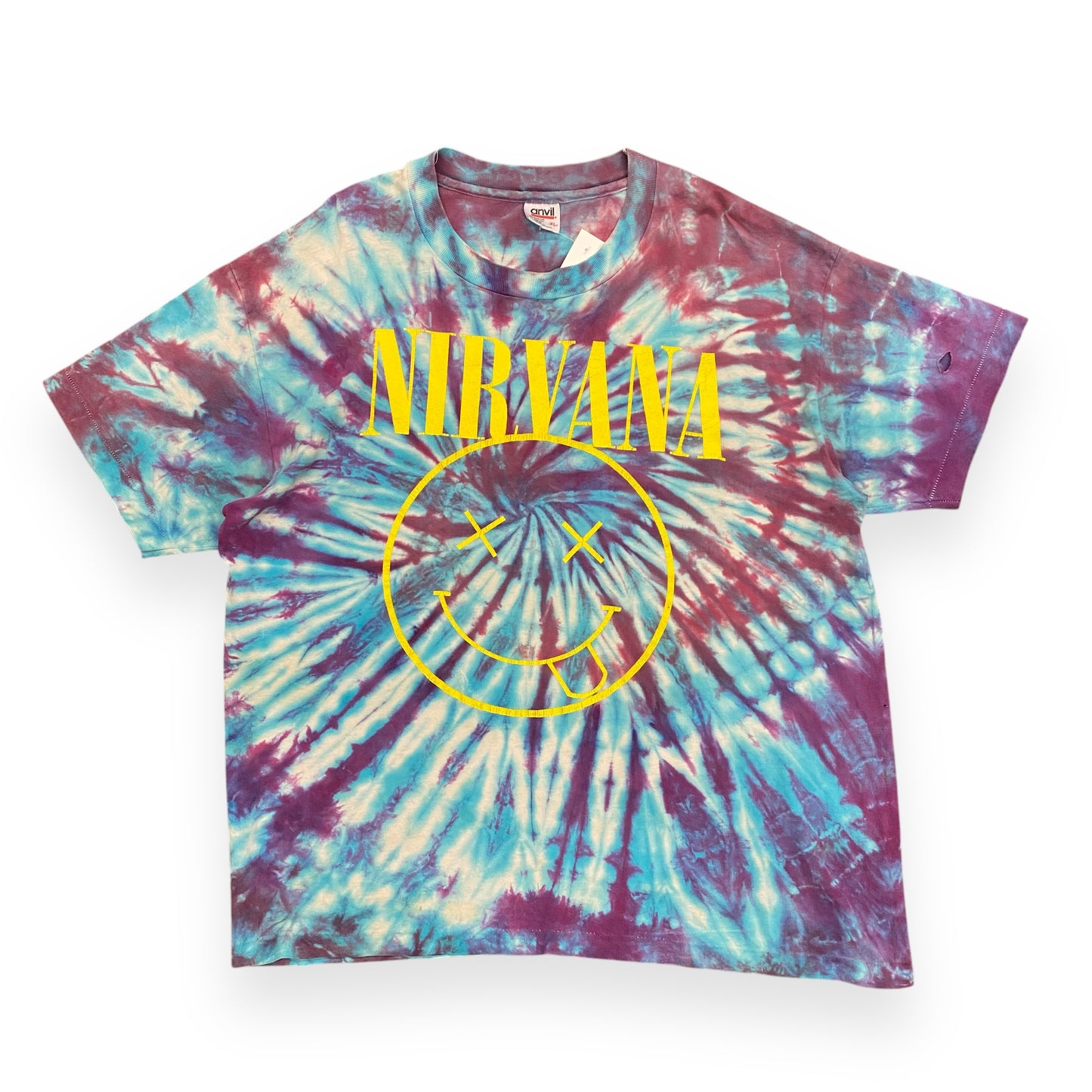 Vintage 1990s Nirvana Tie Dye Smiley Single Stitch Tee - Size XL