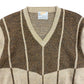 1980s London Fog Brown & Tan Wool Blend V-Neck Sweater - Size XL
