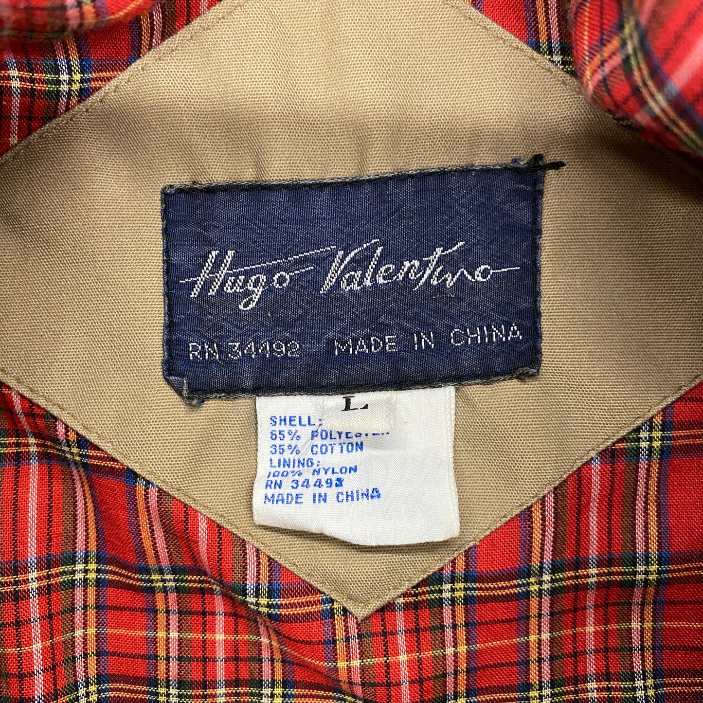 1980s Hugo Valentino Flannel Lined Tan Bomber Jacket - Size Large