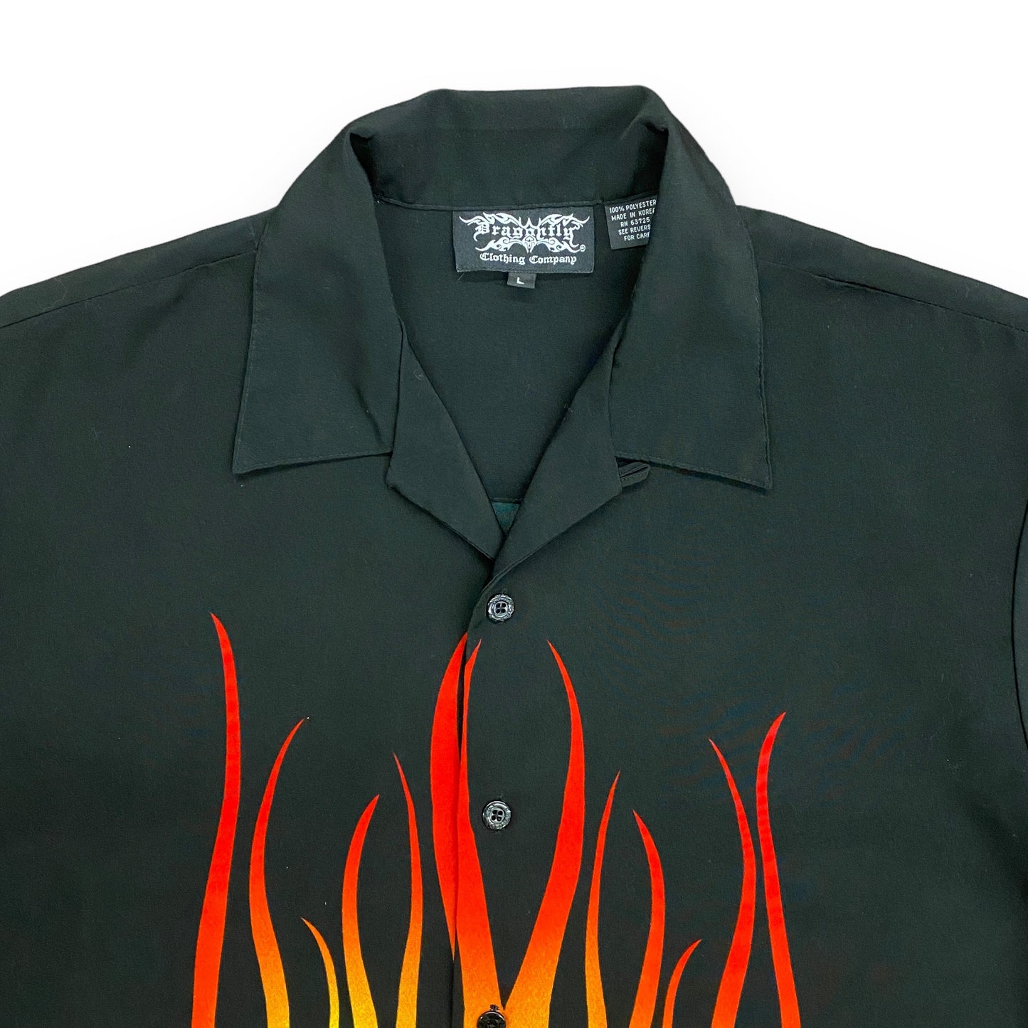 Y2K "Flames" AOP Short Sleeve Button Up Shirt - Size Large