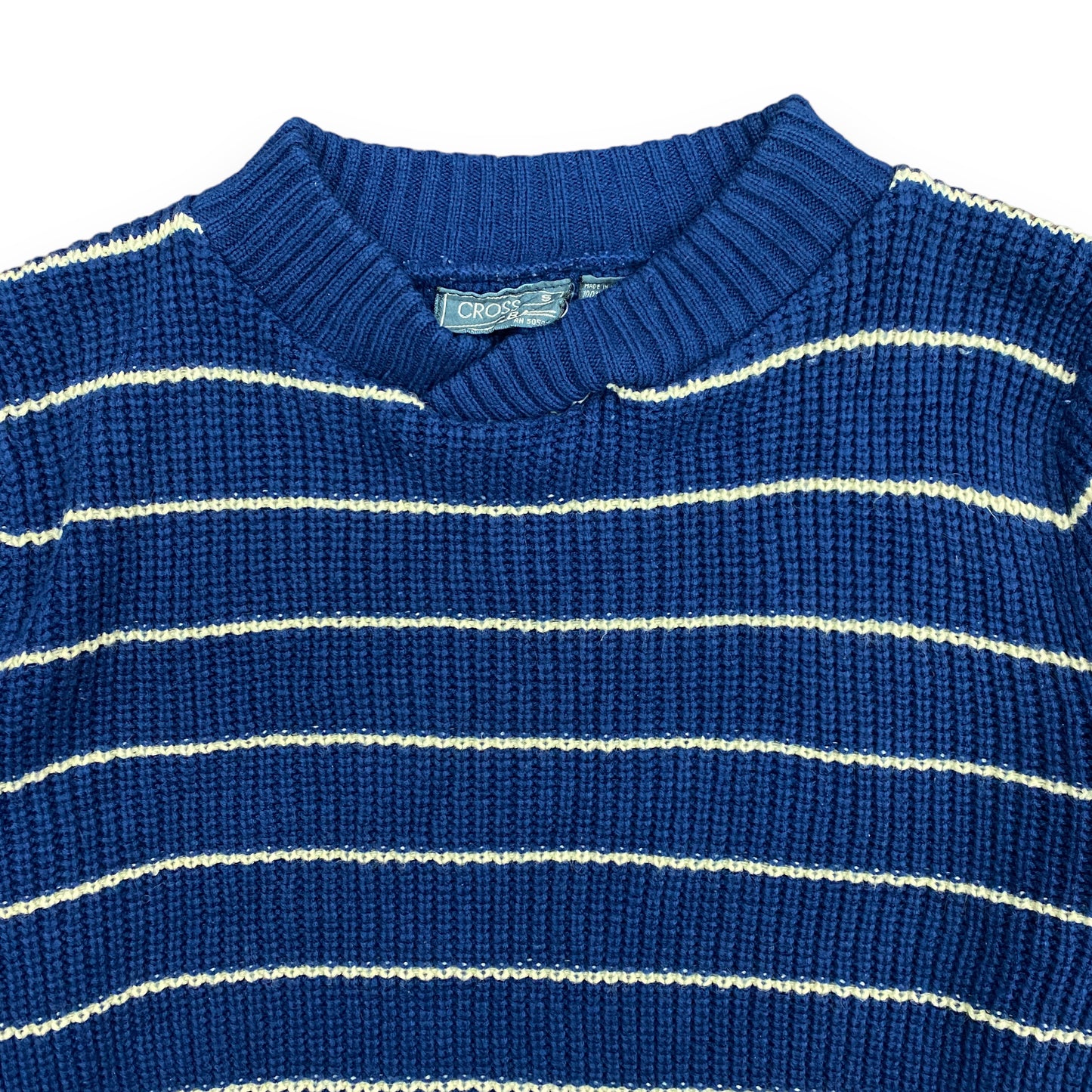 1980s Navy & White Stripes Sweater by Cross Bay - Size Small