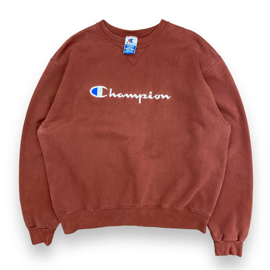 Vintage 90s Champion Embroidered Maroon Logo Sweatshirt - Size XL (Fits Large)